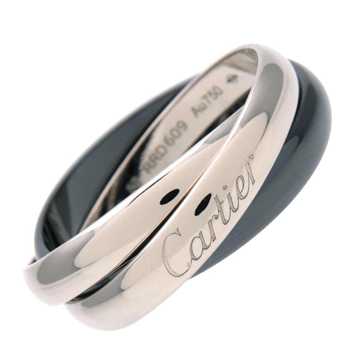 Cartier Trinity 18K White Gold & Black Ceramic Silver White_Gold Ring Jewelry (Pre-Owned)