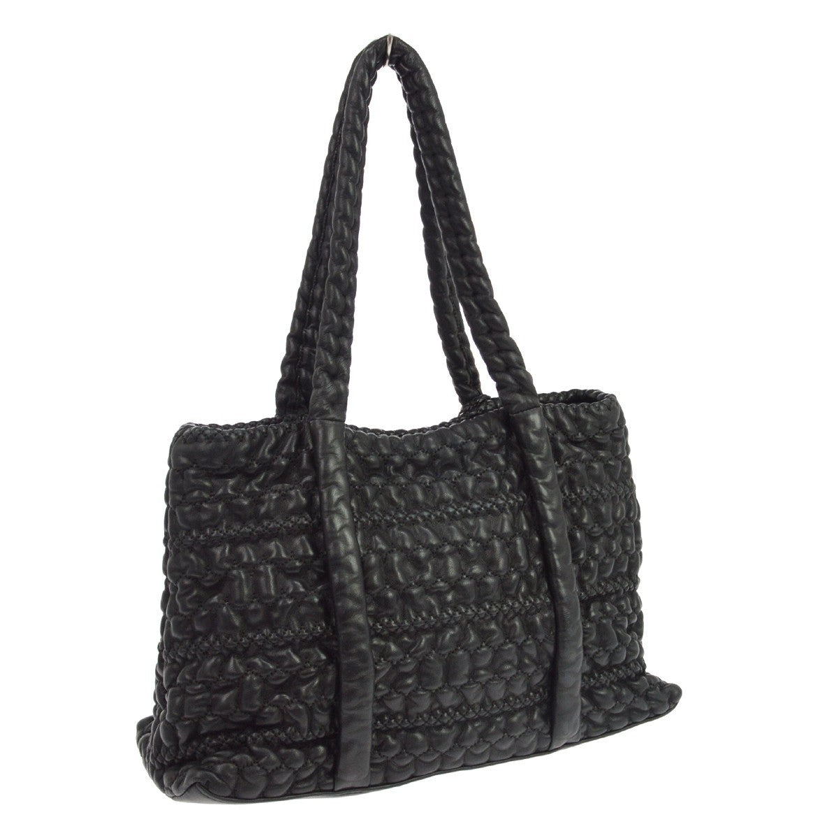 Chanel Hidden Chain Wrinkled Lambskin Black Leather Tote Bag Bag (Pre-Owned)