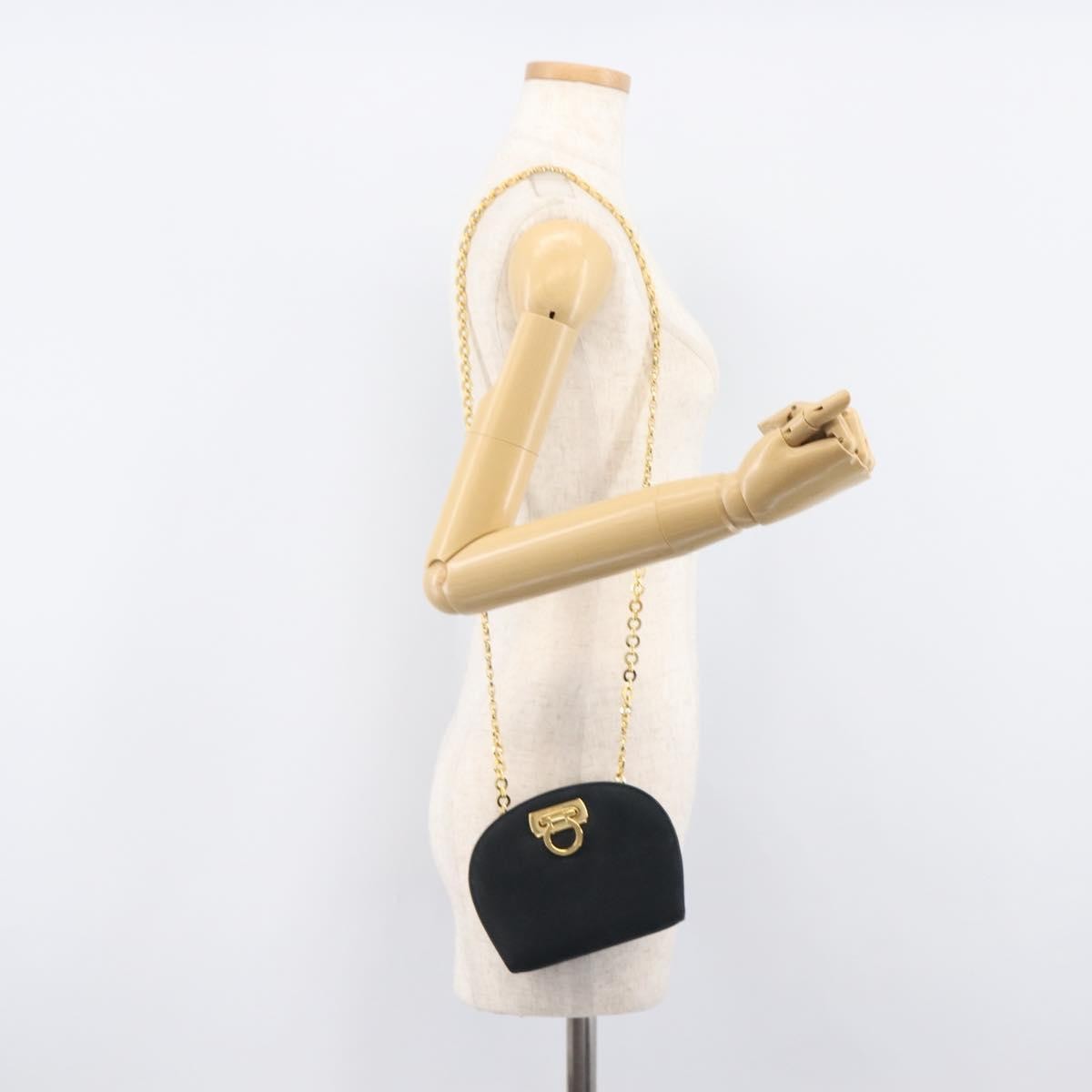 Salvatore Ferragamo Vintage Gancini Chain Suede Black Suede Shoulder Bag Bag (Pre-Owned)