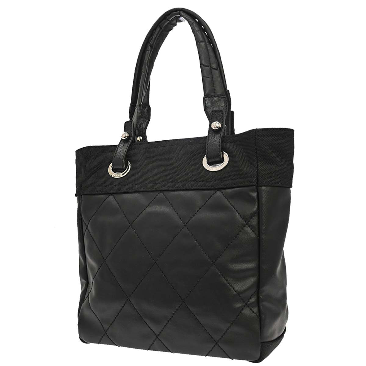 Chanel Biarritz Tote Quilted Coated Canvas Black Canvas Tote Bag Bag (Pre-Owned)