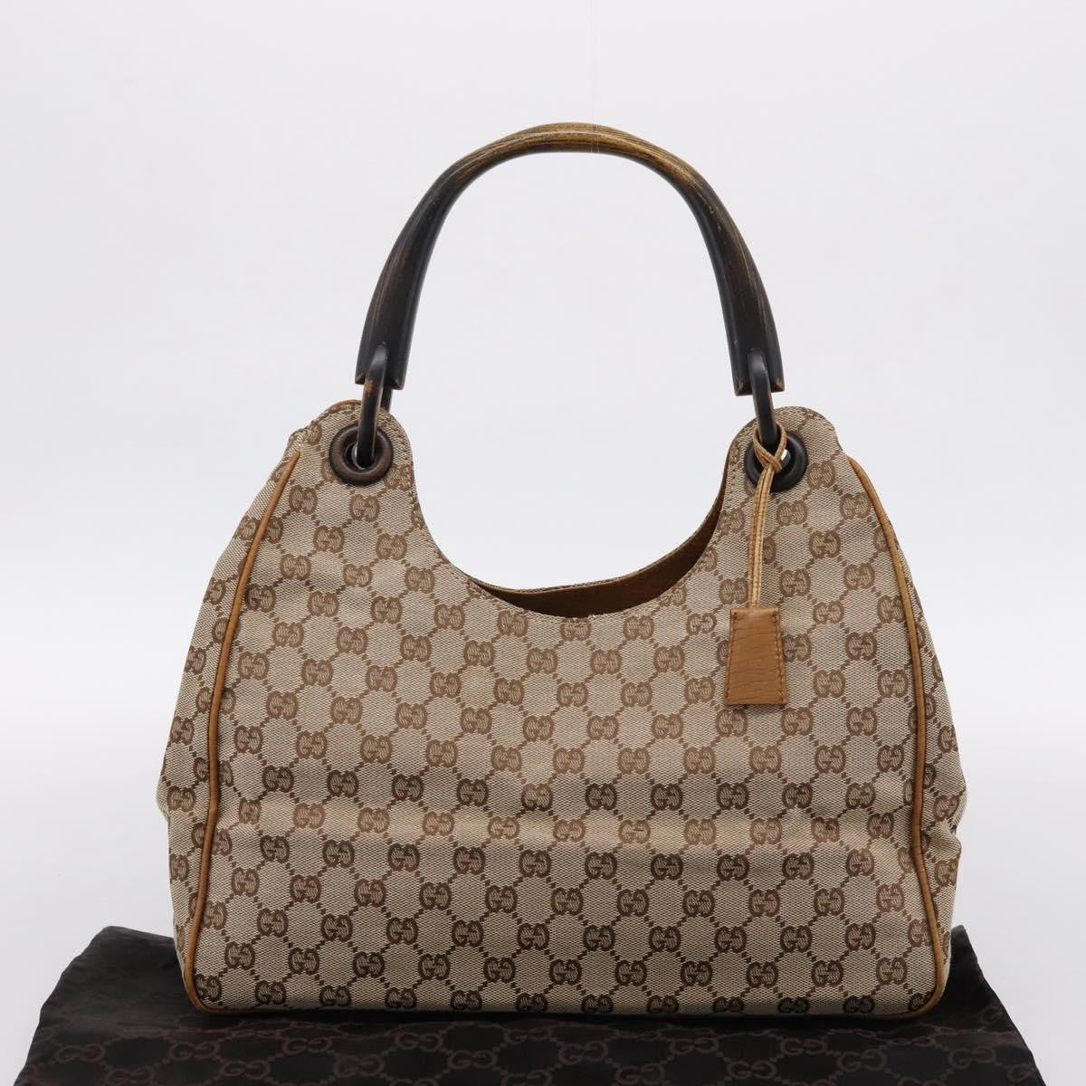 Gucci Vintage Bamboo Handle Gg Canvas Beige Canvas Tote Bag Bag (Pre-Owned)