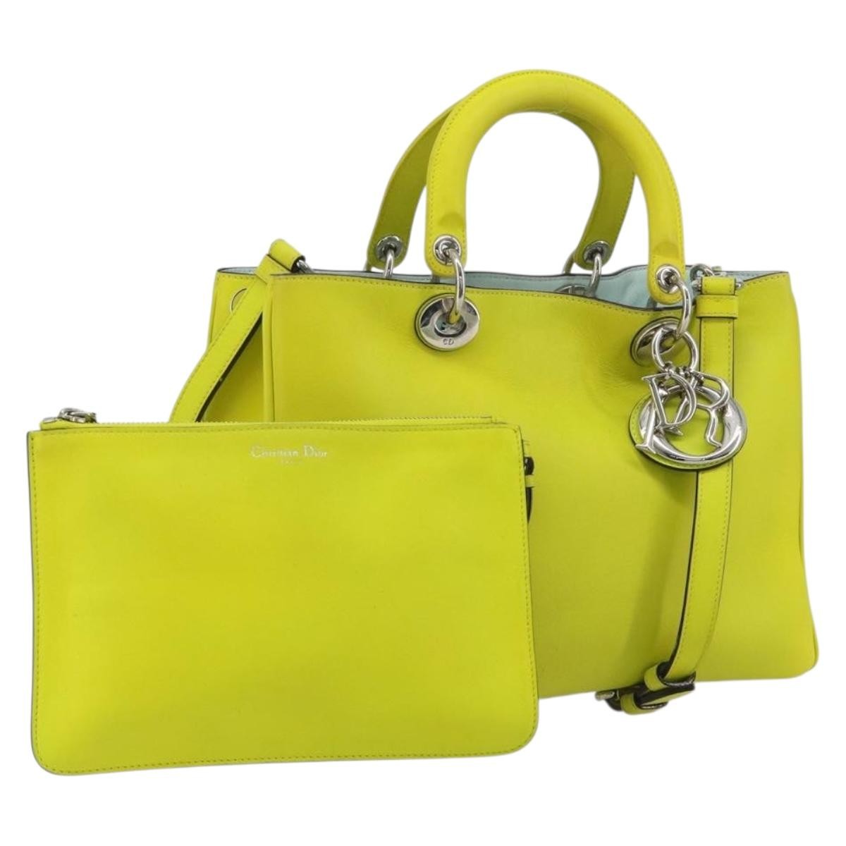 Christian Dior Diorissimo Tote Smooth Calfskin Yellow Leather Handbag (Pre-Owned)