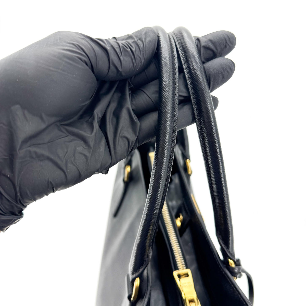 Prada Galleria Double Zip Spazzolato Leather Black Leather Tote Bag Bag (Pre-Owned)