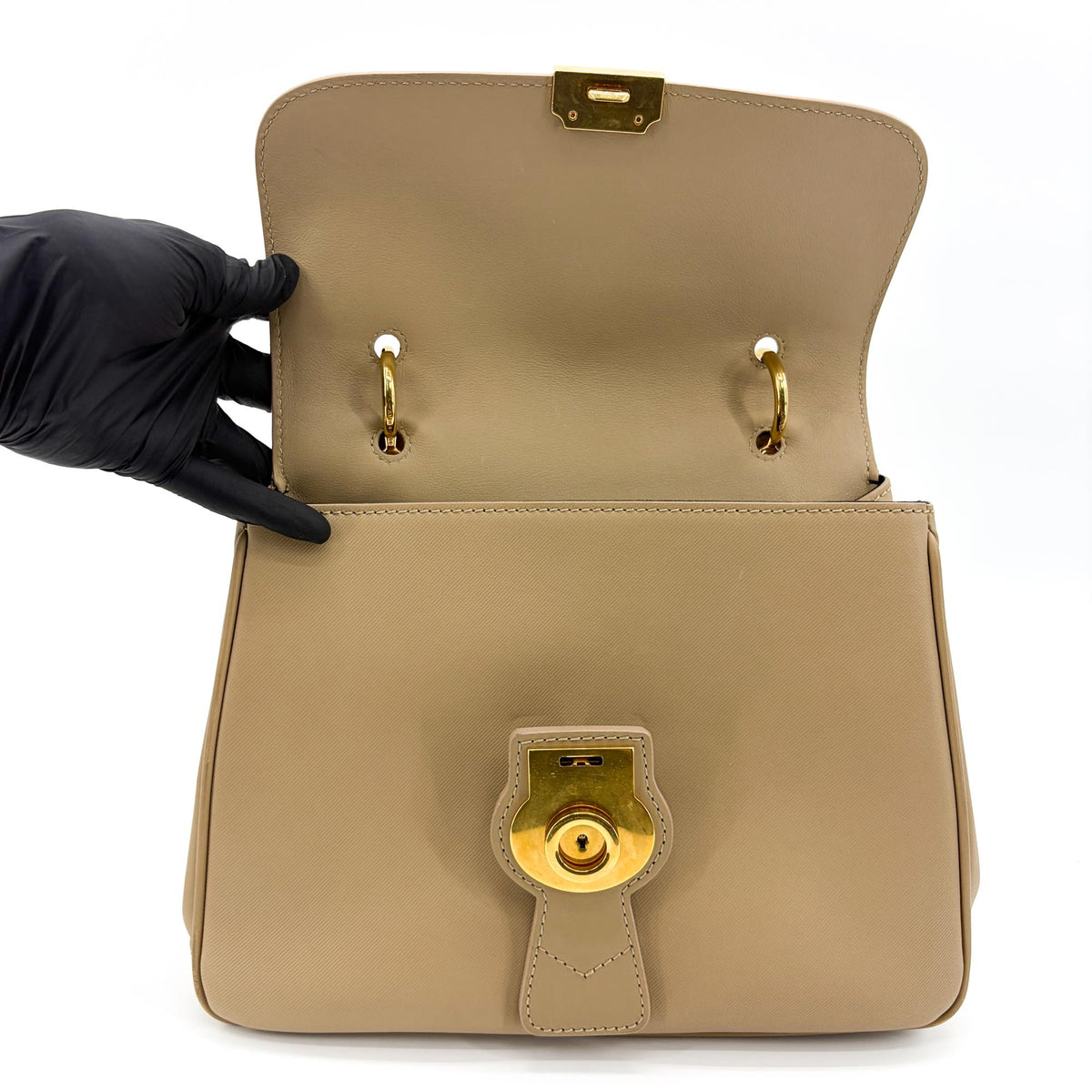 Burberry Dk88 Top Handle Leather Beige Leather Handbag (Pre-Owned)