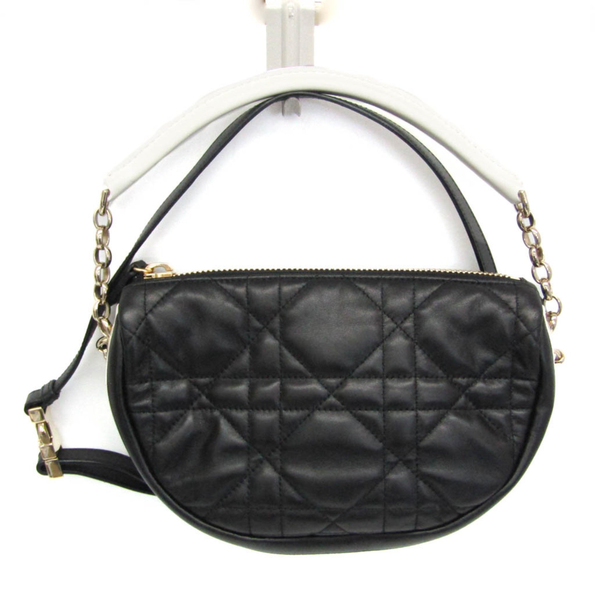 Christian Dior Vibe Hobo Cannage Quilt Lambskin Black Leather Handbag (Pre-Owned)