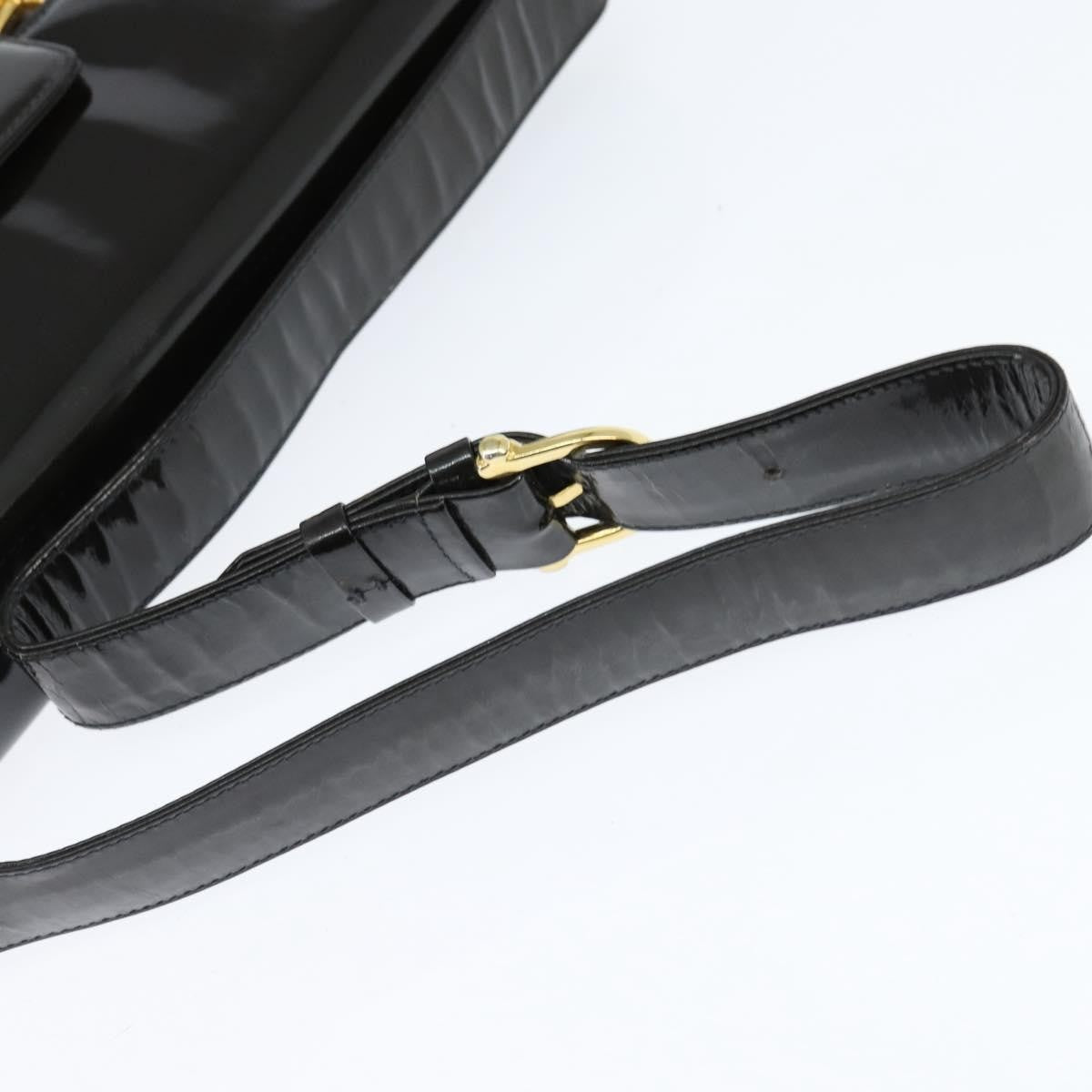 Celine Vintage Carriage Flap Clutch Leather Black Patent_Leather Shoulder Bag Bag (Pre-Owned)
