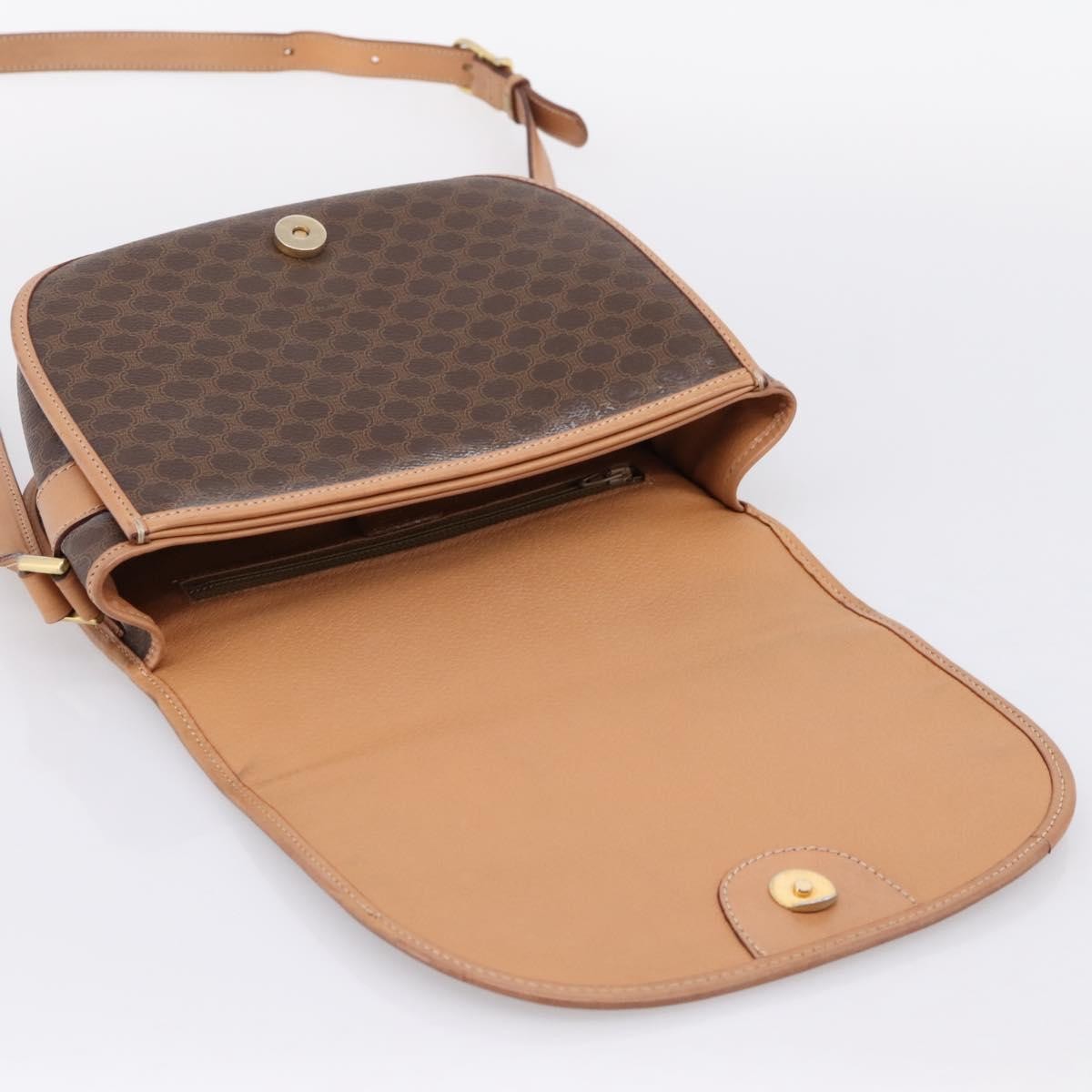 Celine Vintage Saddle Flap Macadam Coated Canvas Brown Canvas Shoulder Bag Bag (Pre-Owned)