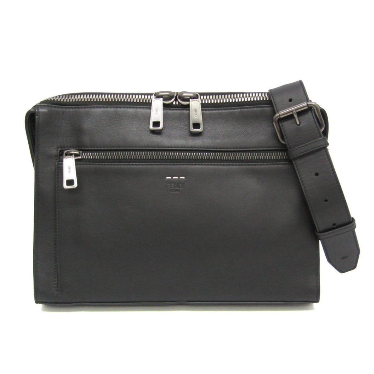 Fendi Convertible Document Holder Leather Black Leather Briefcase Bag (Pre-Owned)