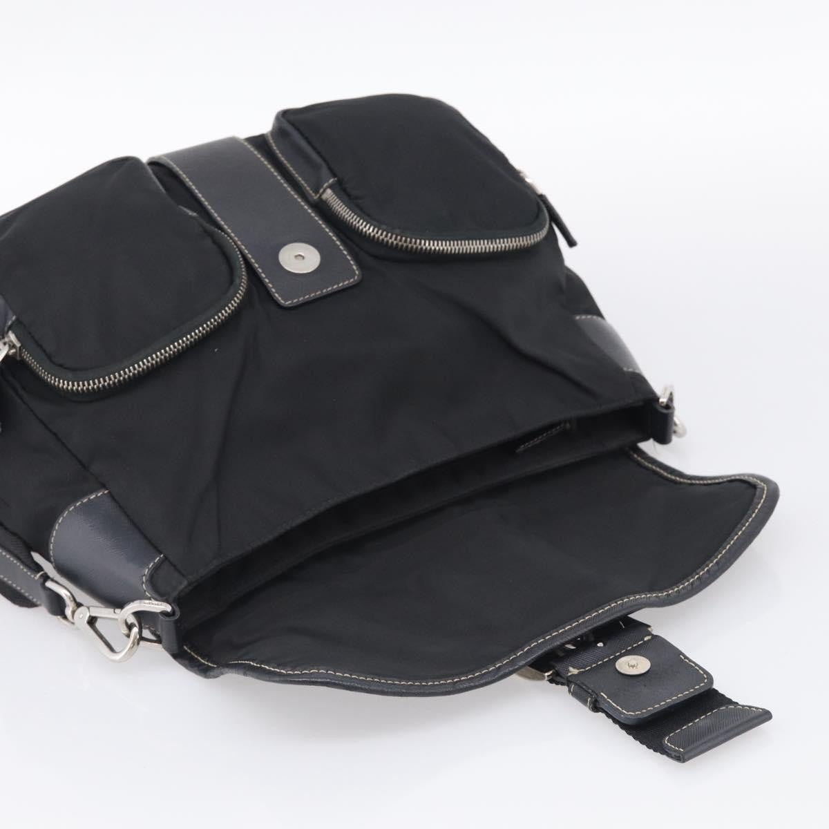 Prada Double Pocket Messenger Tessuto Black Nylon Handbag (Pre-Owned)