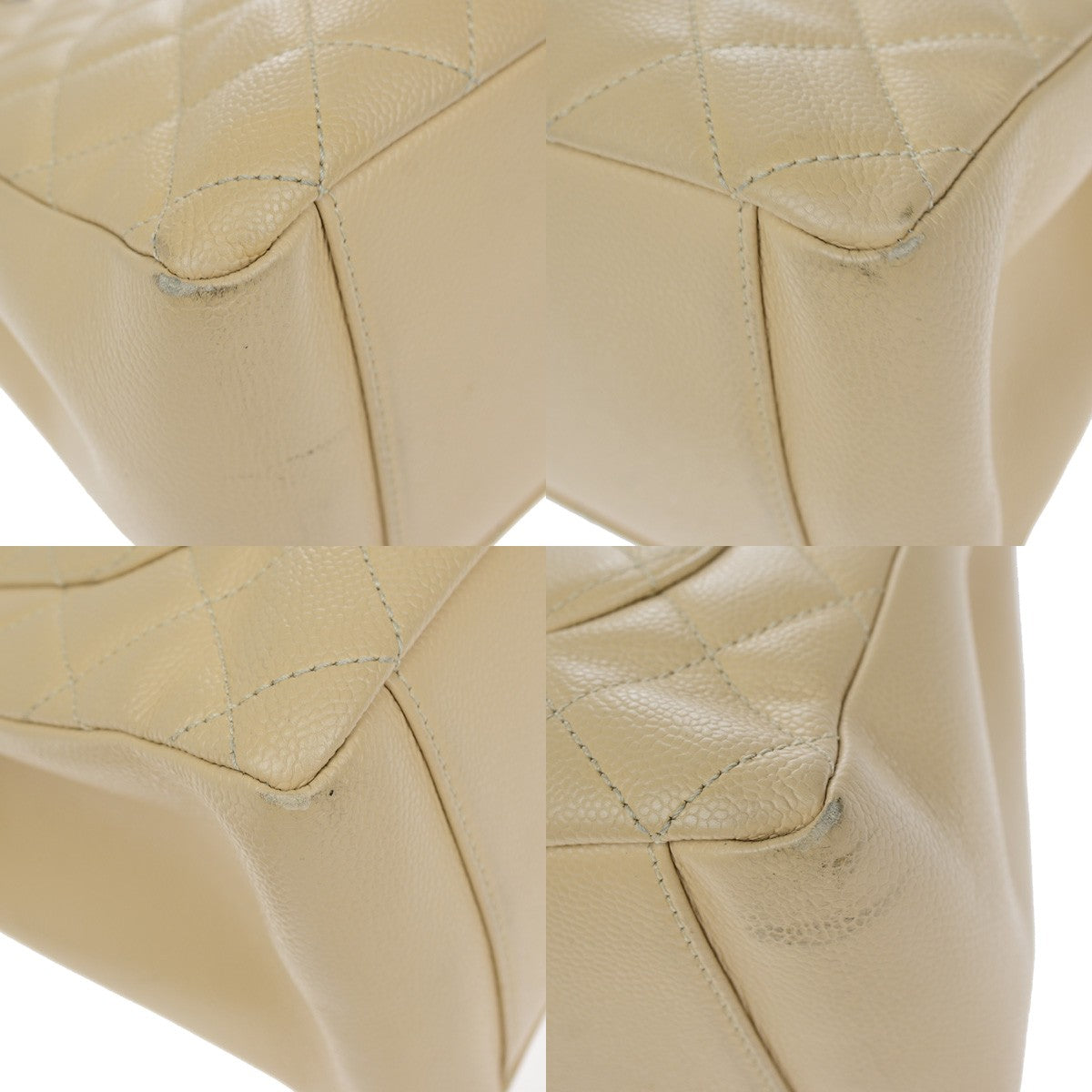 Chanel Grand Shopping Quilted Caviar Beige Leather Tote Bag Bag (Pre-Owned)