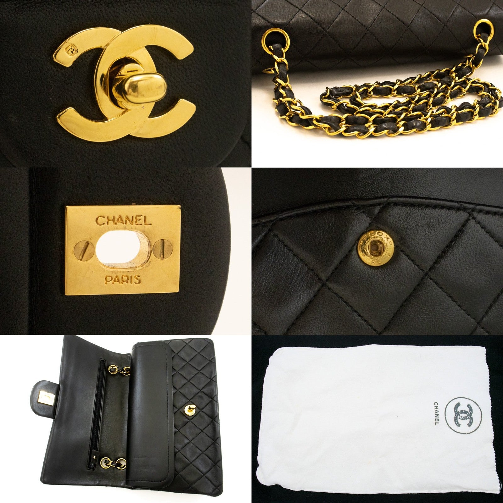 Chanel Classic Flap Lambskin Black Leather Crossbody Bag Bag (Pre-Owned)