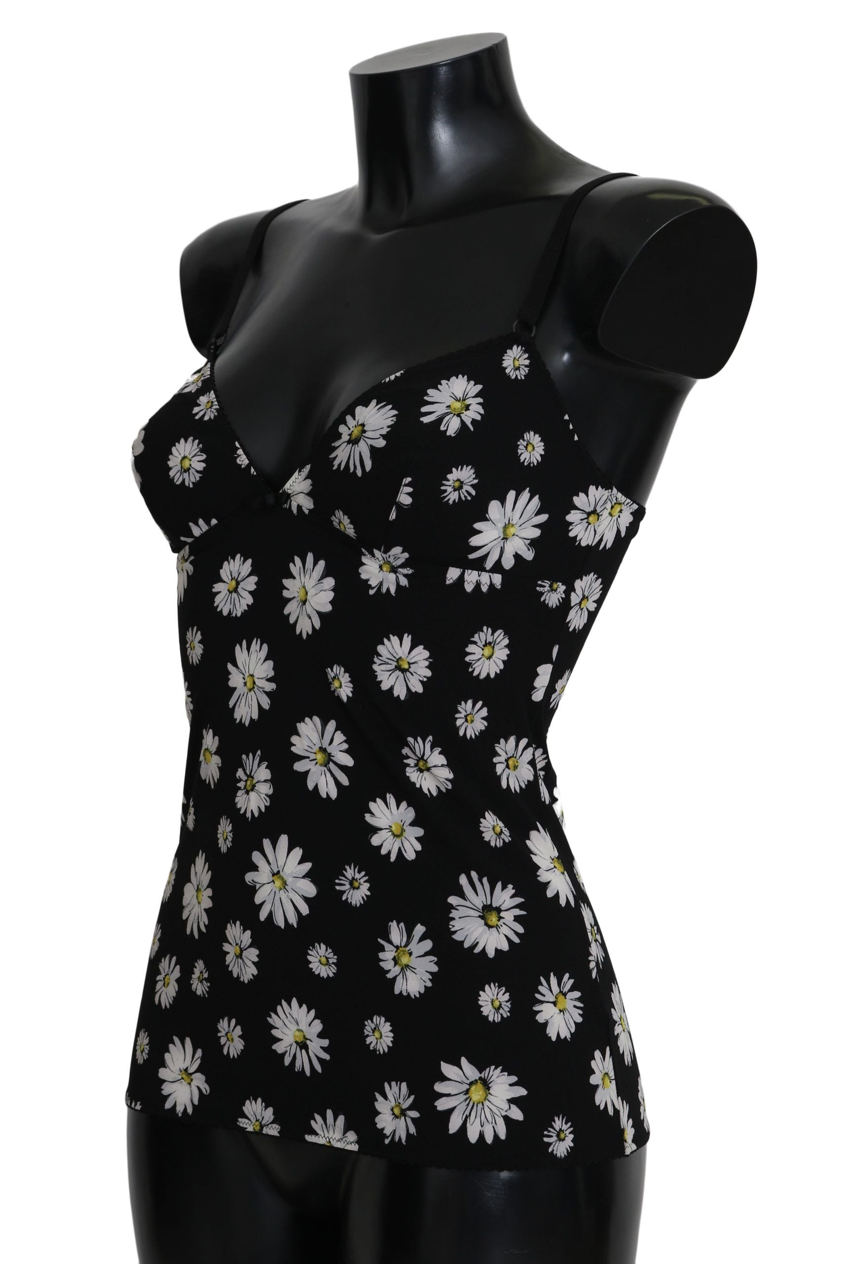 Dolce & Gabbana Black Daisy Print Dress Lingerie Women's Chemisole