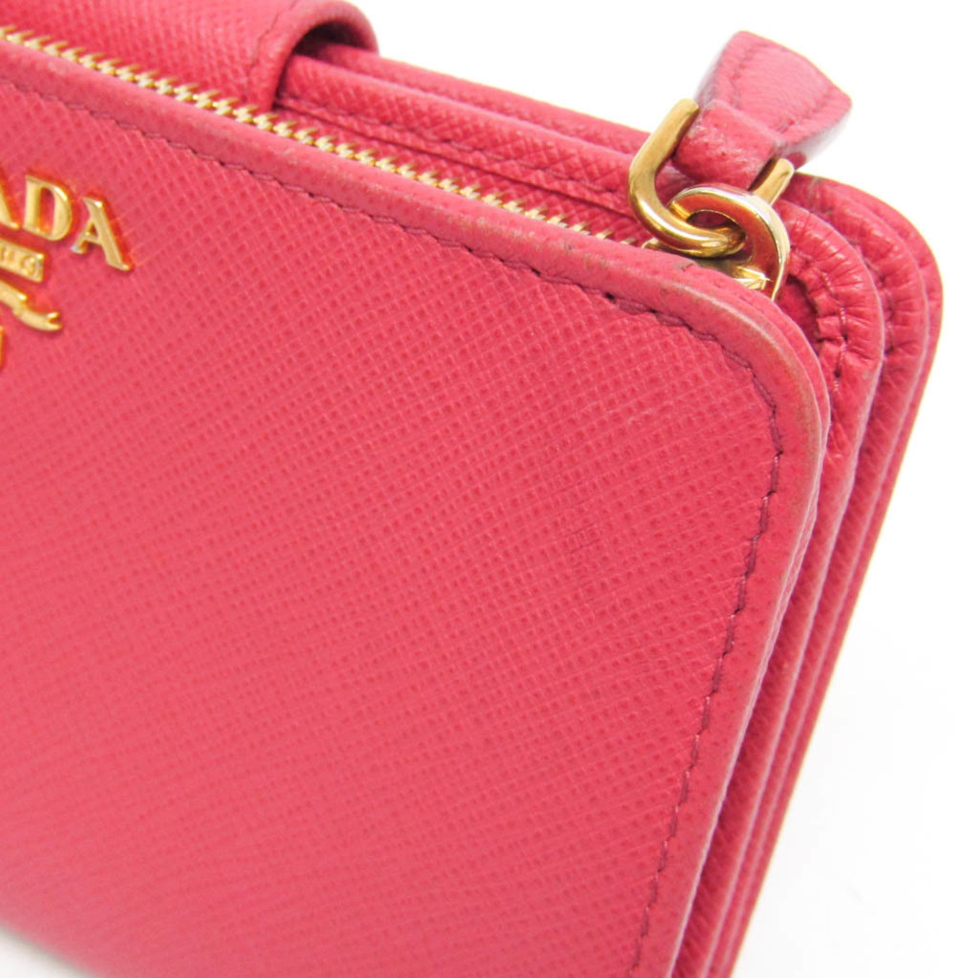 Prada Tab Bifold Saffiano Leather Pink Leather Wallets Accessory (Pre-Owned)