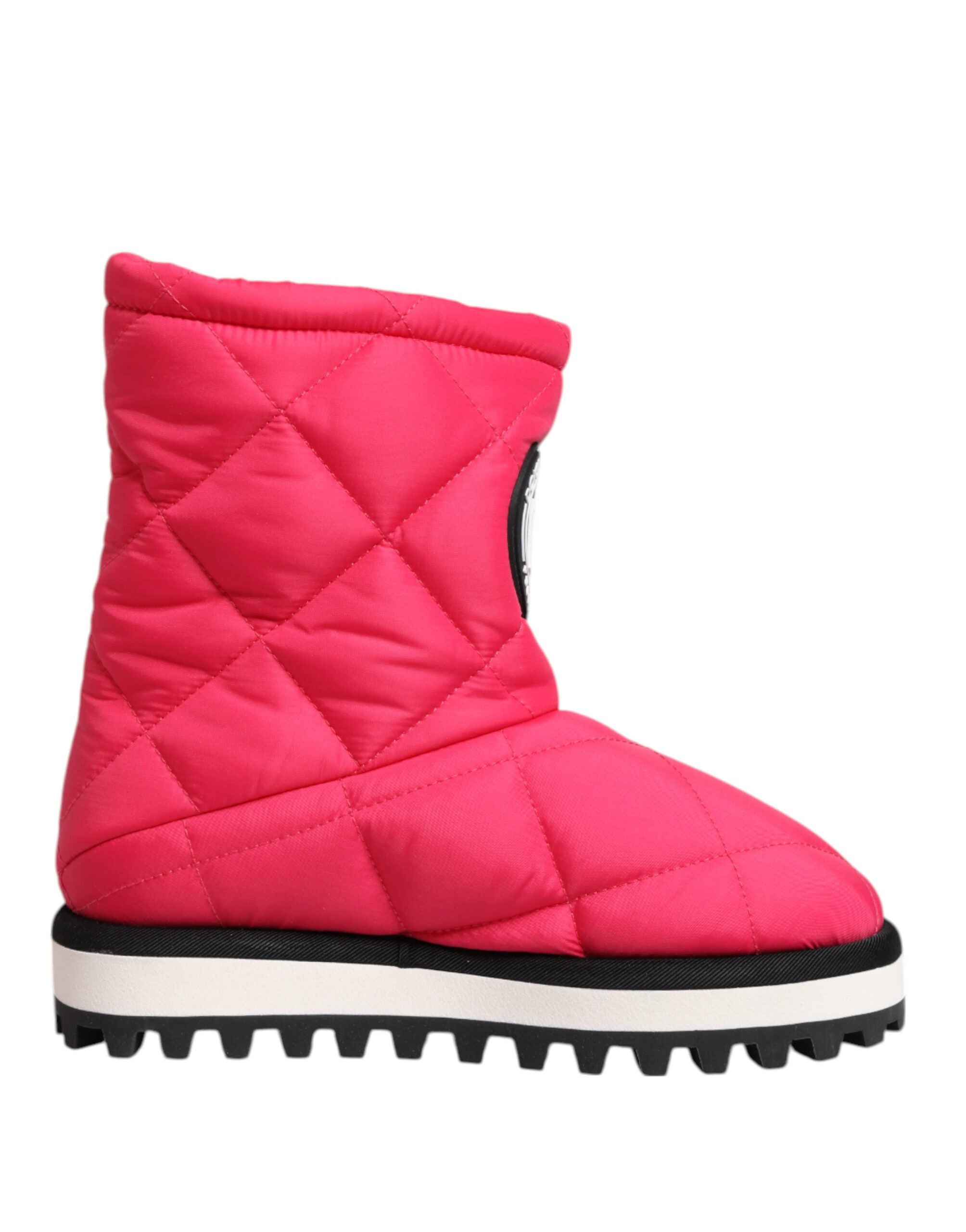 Dolce & Gabbana Pink White Viscose Padded Mid Calf Boots Women's Shoes