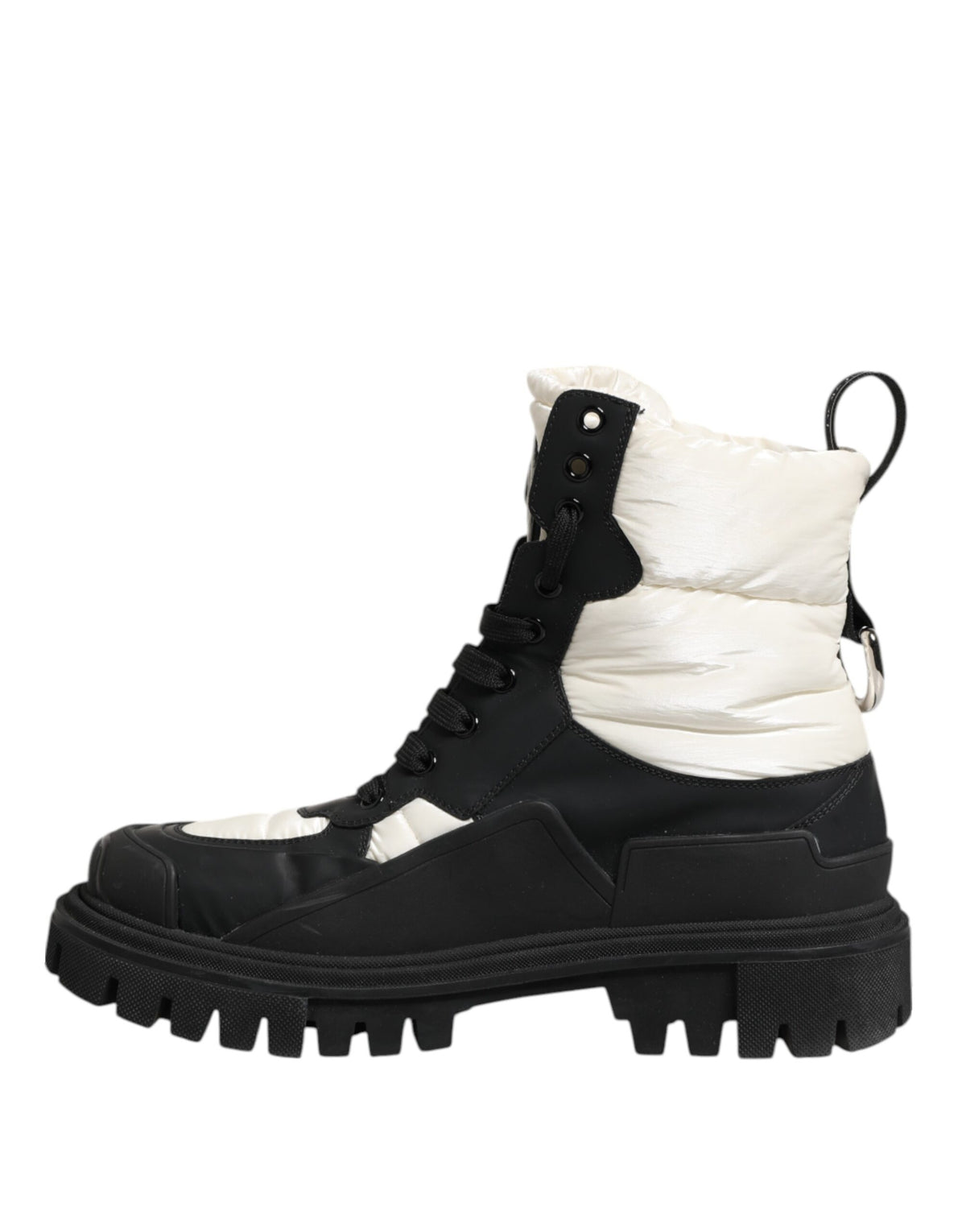 Dolce & Gabbana Black White Padded Mid Calf Lace Up Boots Women's Shoes (Pre-Owned)