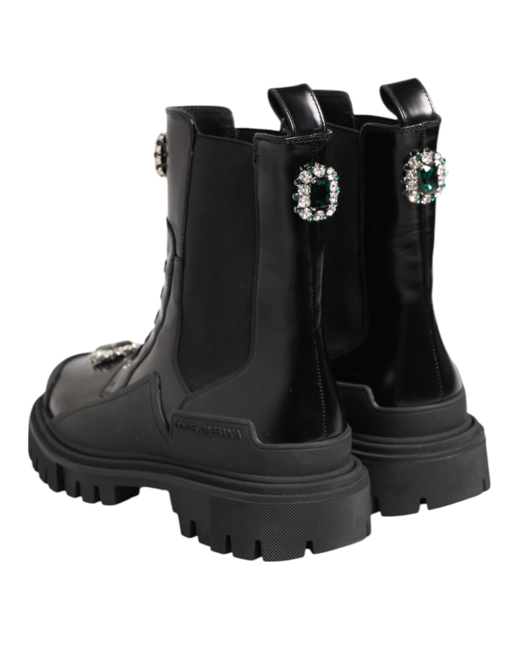 Dolce & Gabbana Black Crystal Embellished Combat Boots Women's Shoes (Pre-Owned)