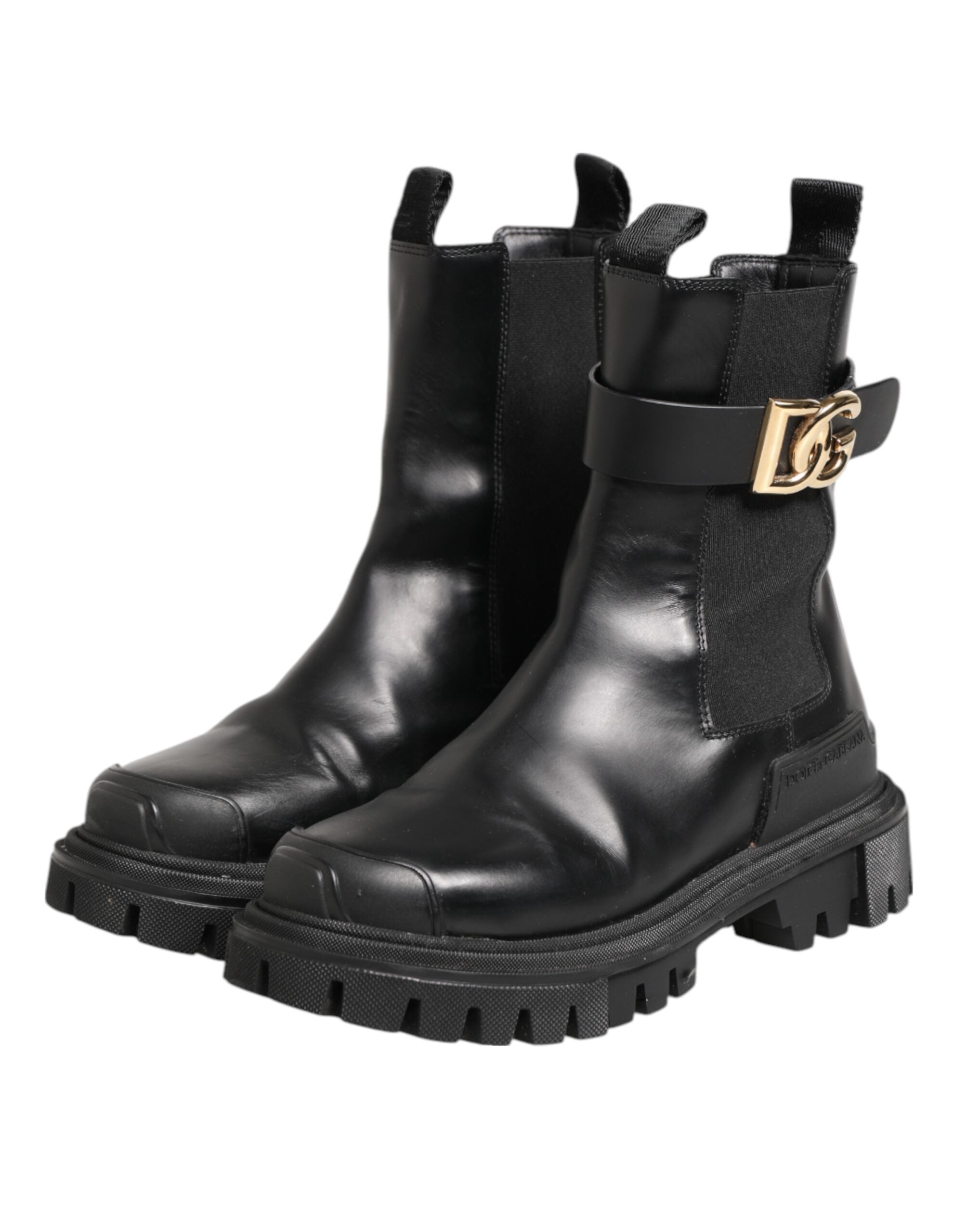 Dolce & Gabbana Black Gold DG Logo Trekking Calf Boots Women's Shoes (Pre-Owned)