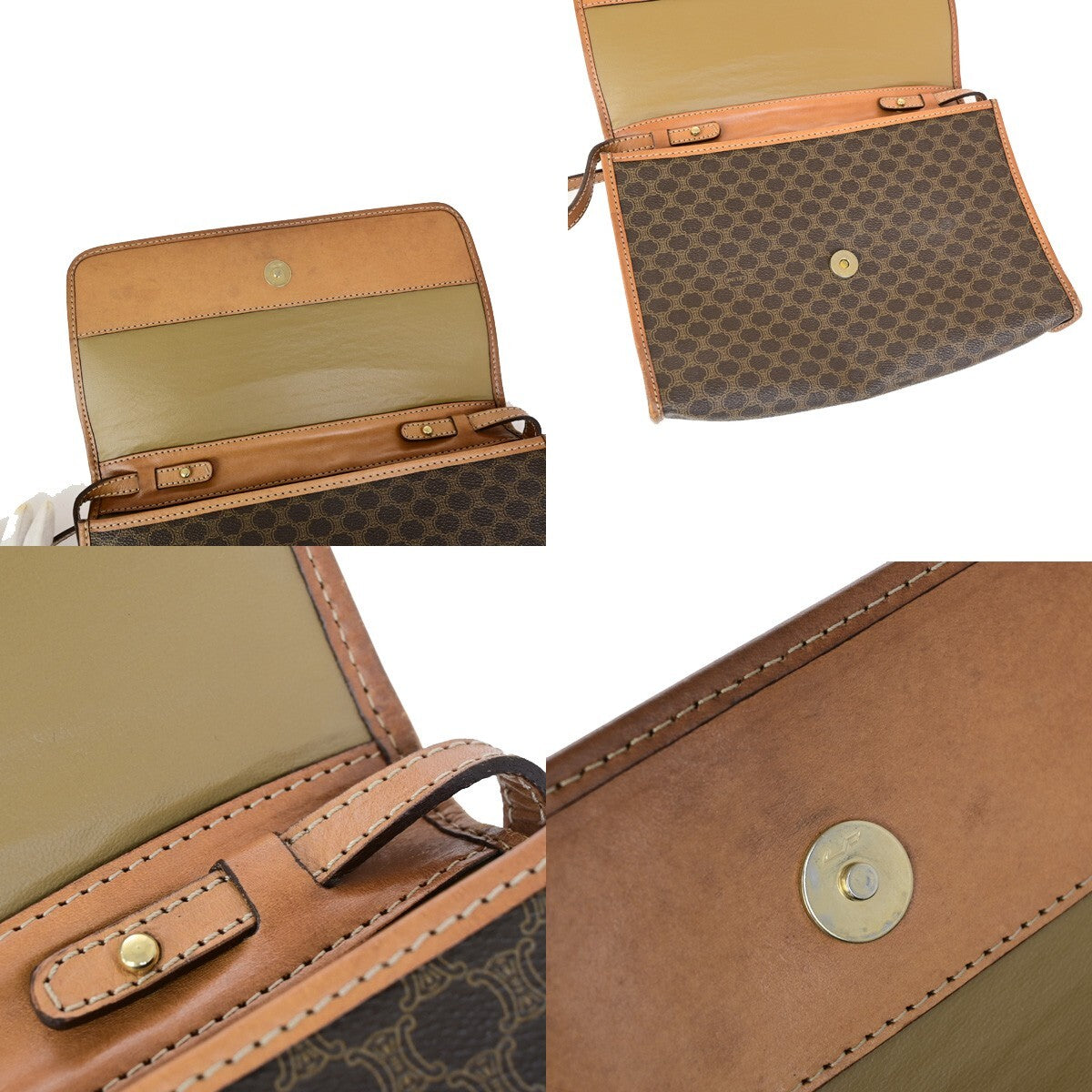 Celine Vintage Macadam Canvas And Leather Brown Canvas Shoulder Bag Bag (Pre-Owned)