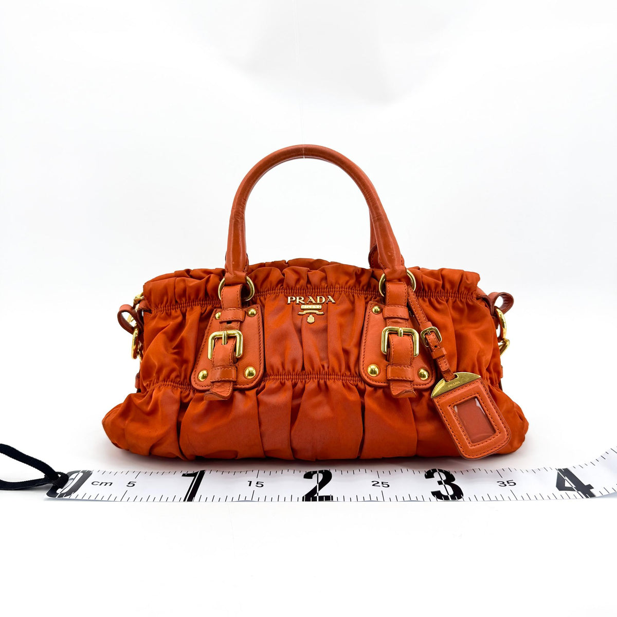 Prada Gaufre Convertible Satchel Leather And Tessuto Orange Nylon Handbag (Pre-Owned)