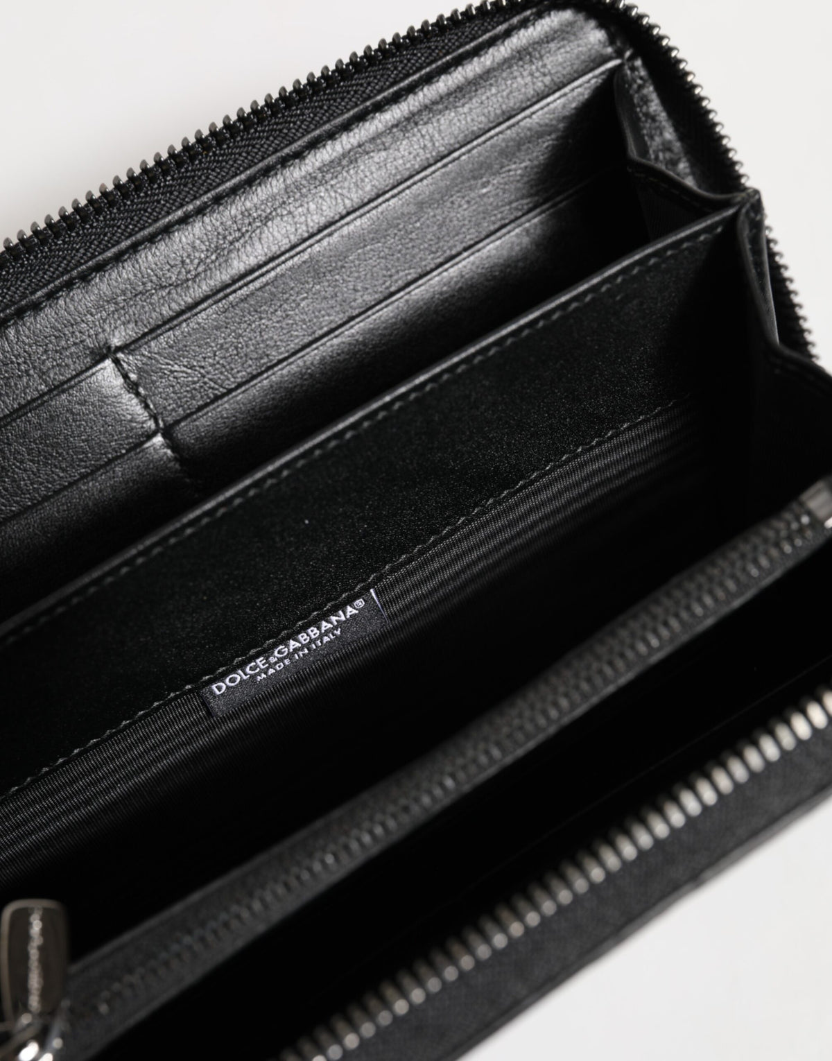 Dolce & Gabbana Black Leather Logo Plaque Zip Around Continental Men's Wallet