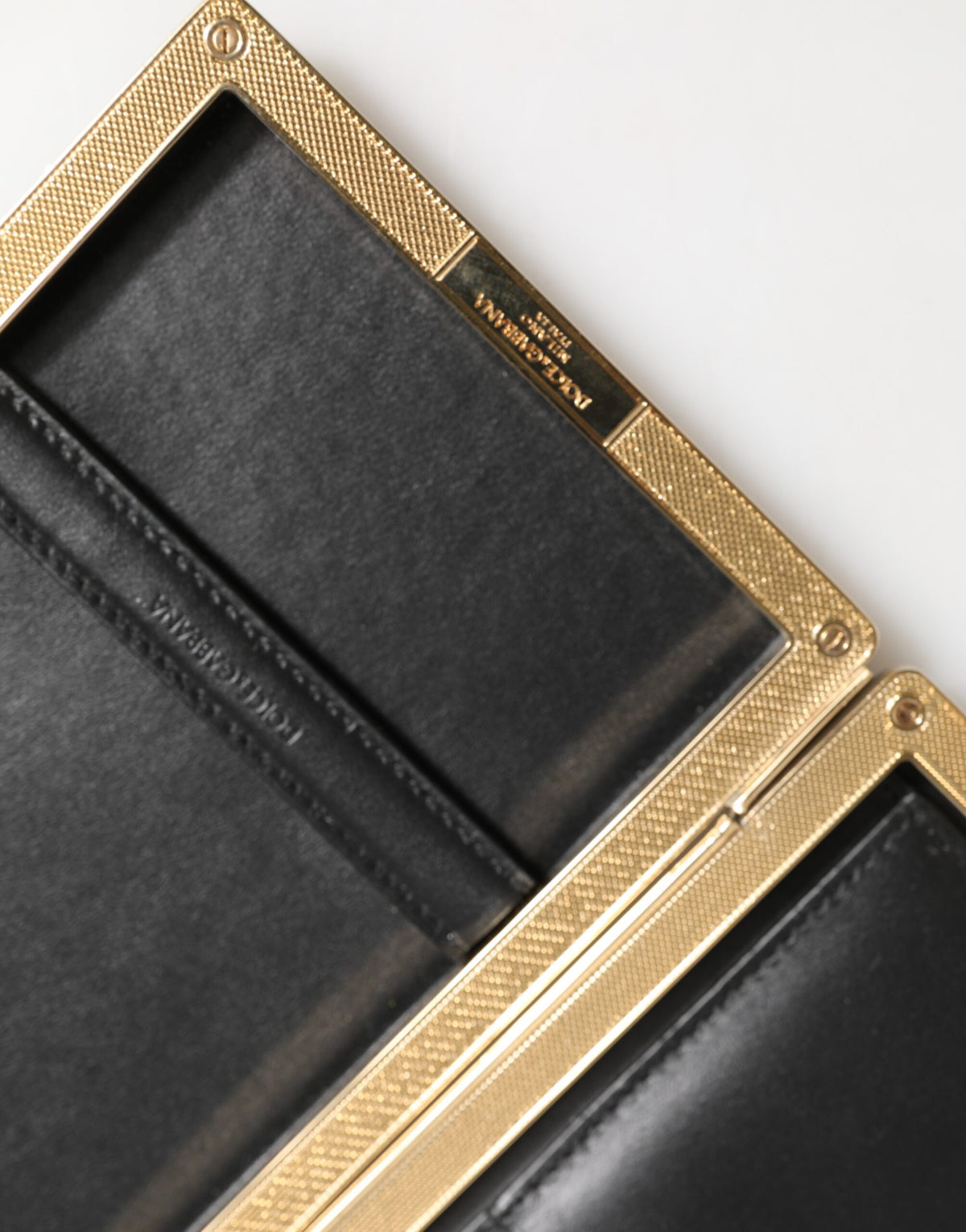 Dolce & Gabbana Black Leather Gold Frame Clutch Evening Party Purse Men's Bag (Pre-Owned)