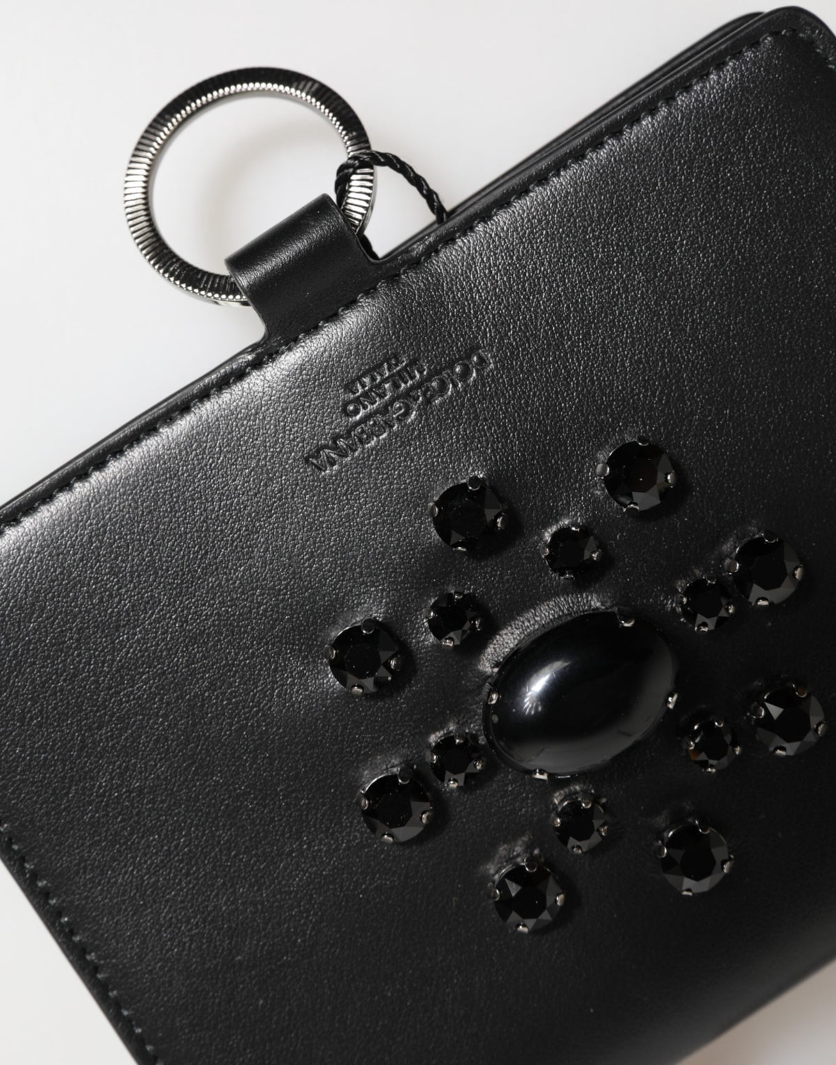 Dolce & Gabbana Black Leather Crystal Embellished Card Holder Women's Wallet