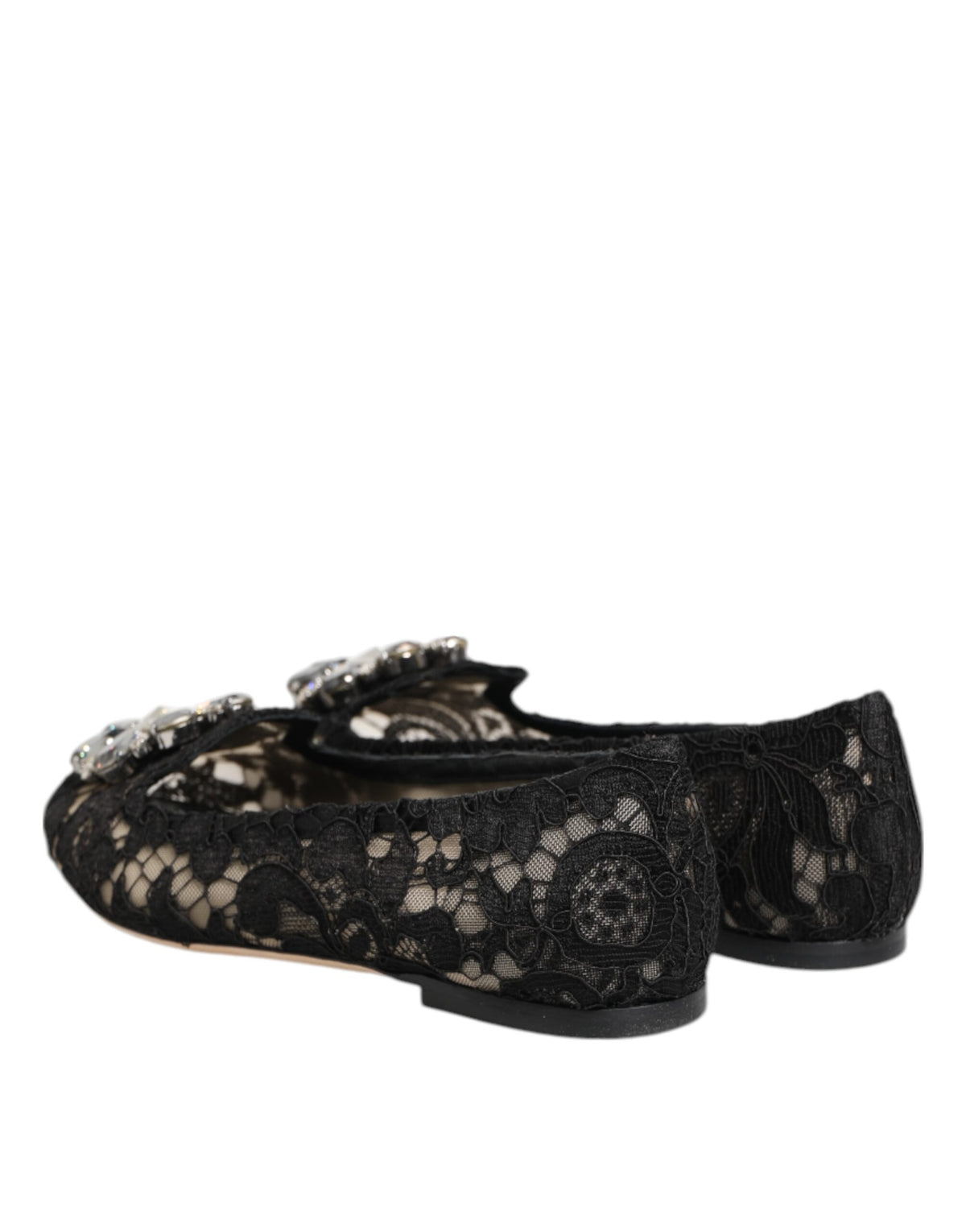 Dolce & Gabbana Black Taormina Lace Crystals Flats Women's Shoes