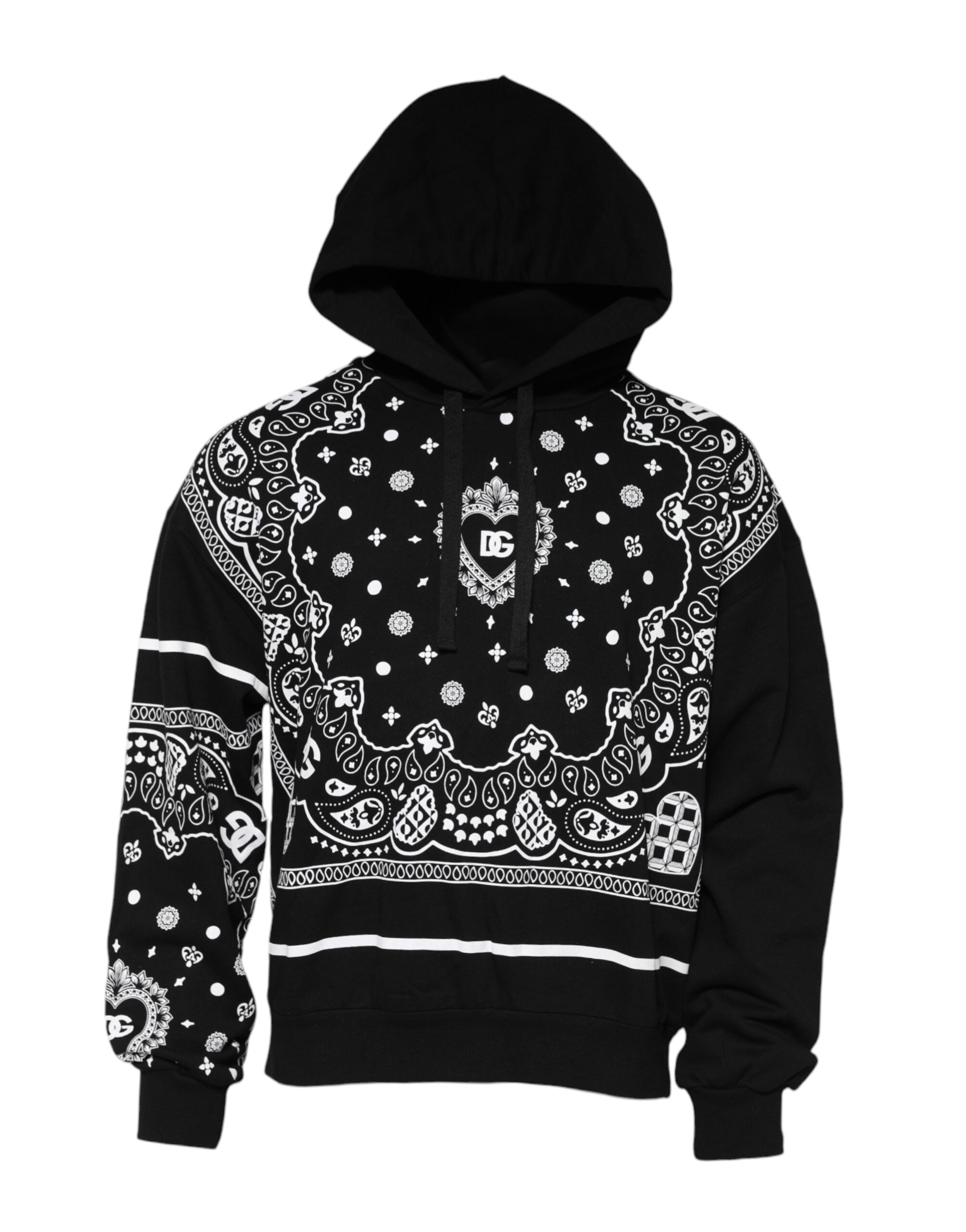 Dolce & Gabbana Black Bandana Hooded Men Sweatshirt Men's Sweater