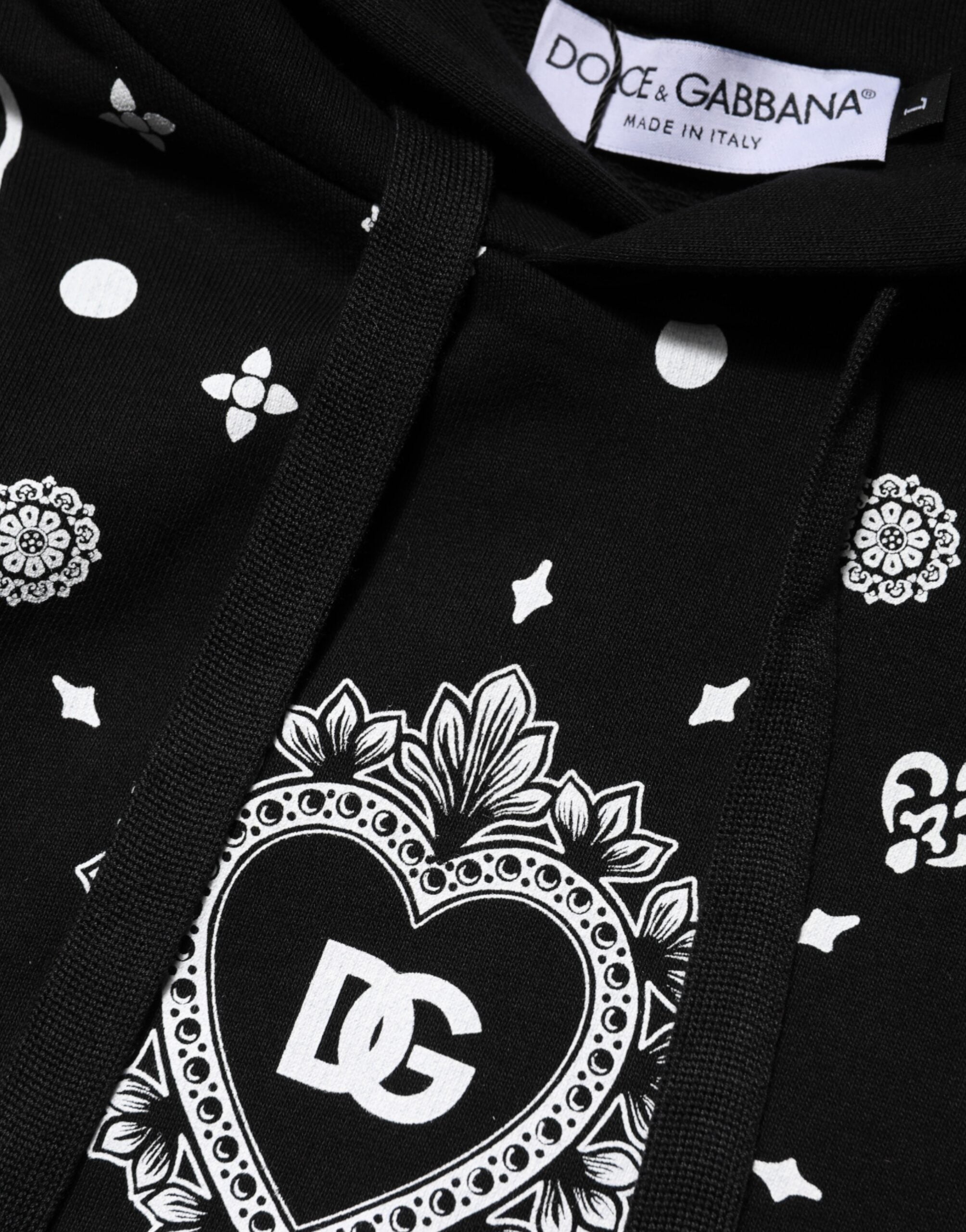 Dolce & Gabbana Black Bandana Hooded Men Sweatshirt Men's Sweater