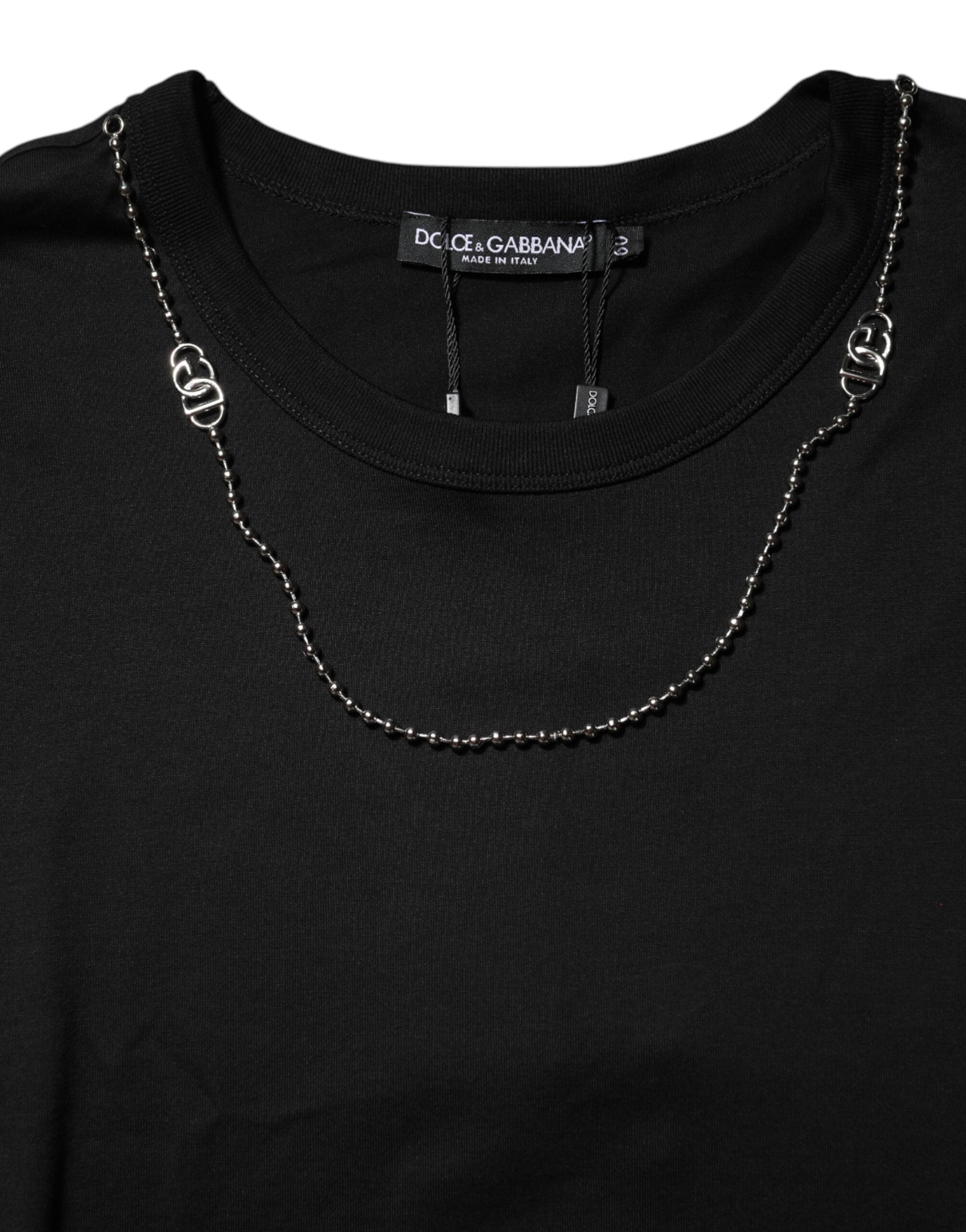 Dolce & Gabbana Black Chain Necklace Cotton Crewneck Men's T-shirt