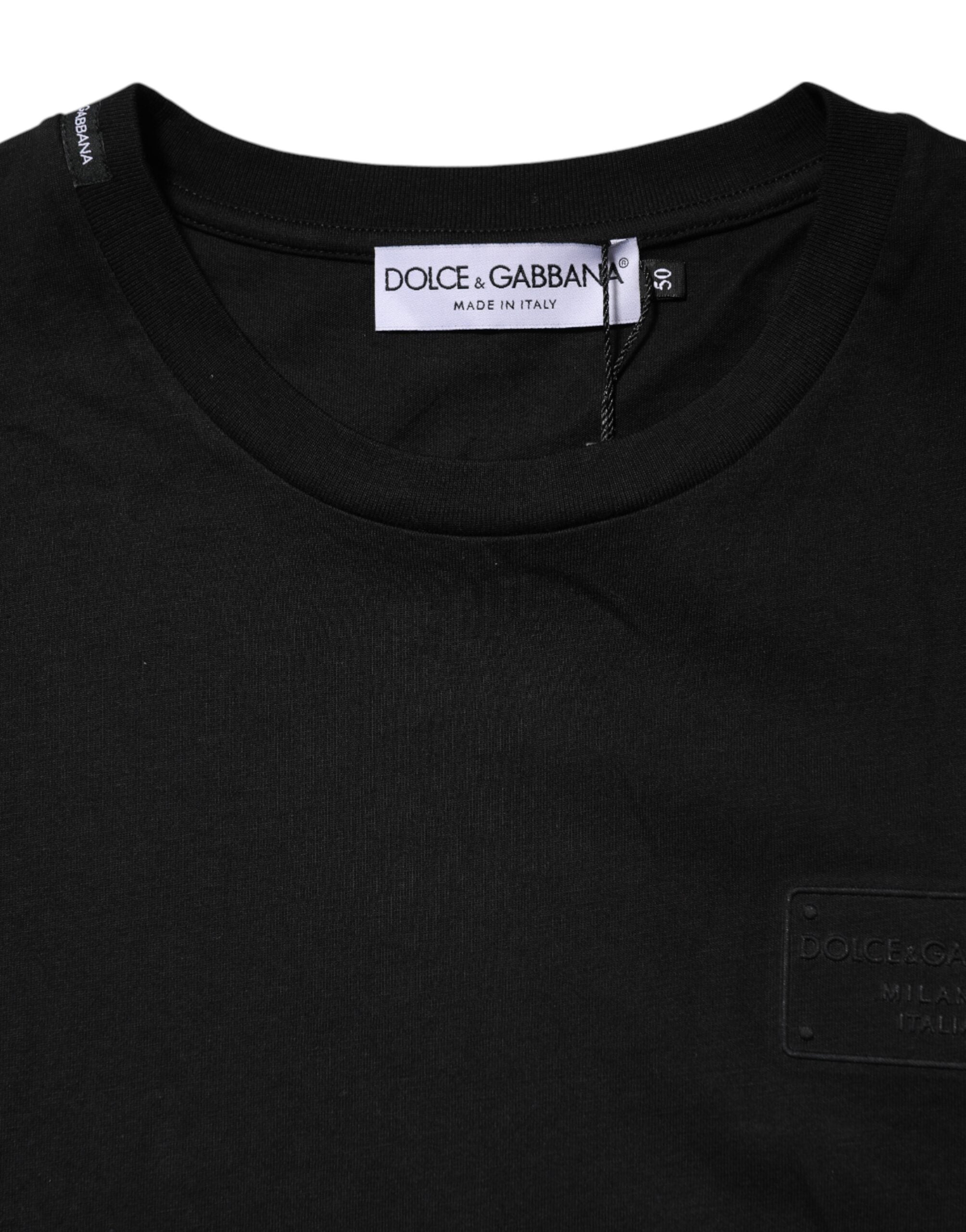 Dolce & Gabbana Black Logo Plaque Cotton Crew Neck Men's T-shirt