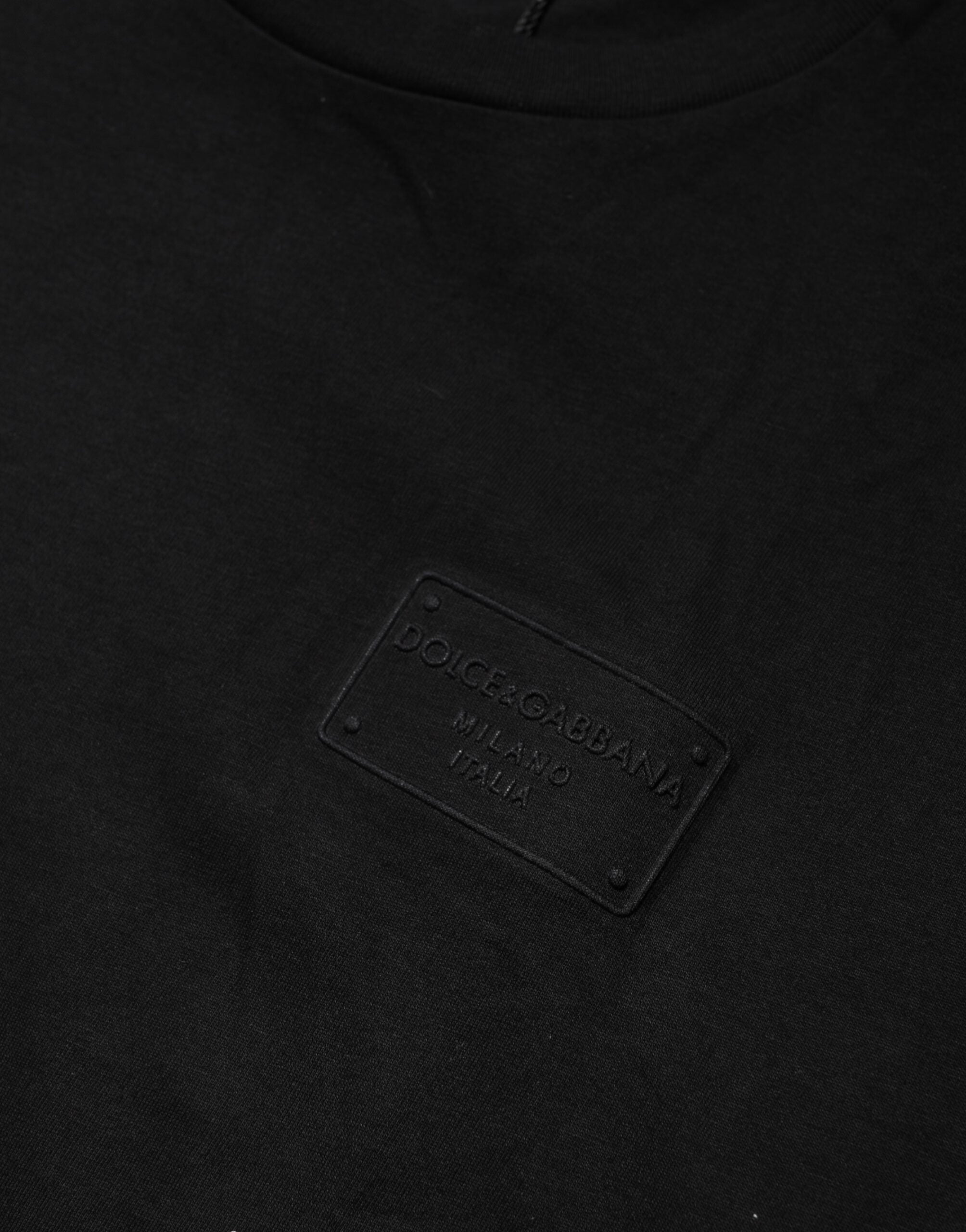 Dolce & Gabbana Black Logo Plaque Cotton Crew Neck Men's T-shirt