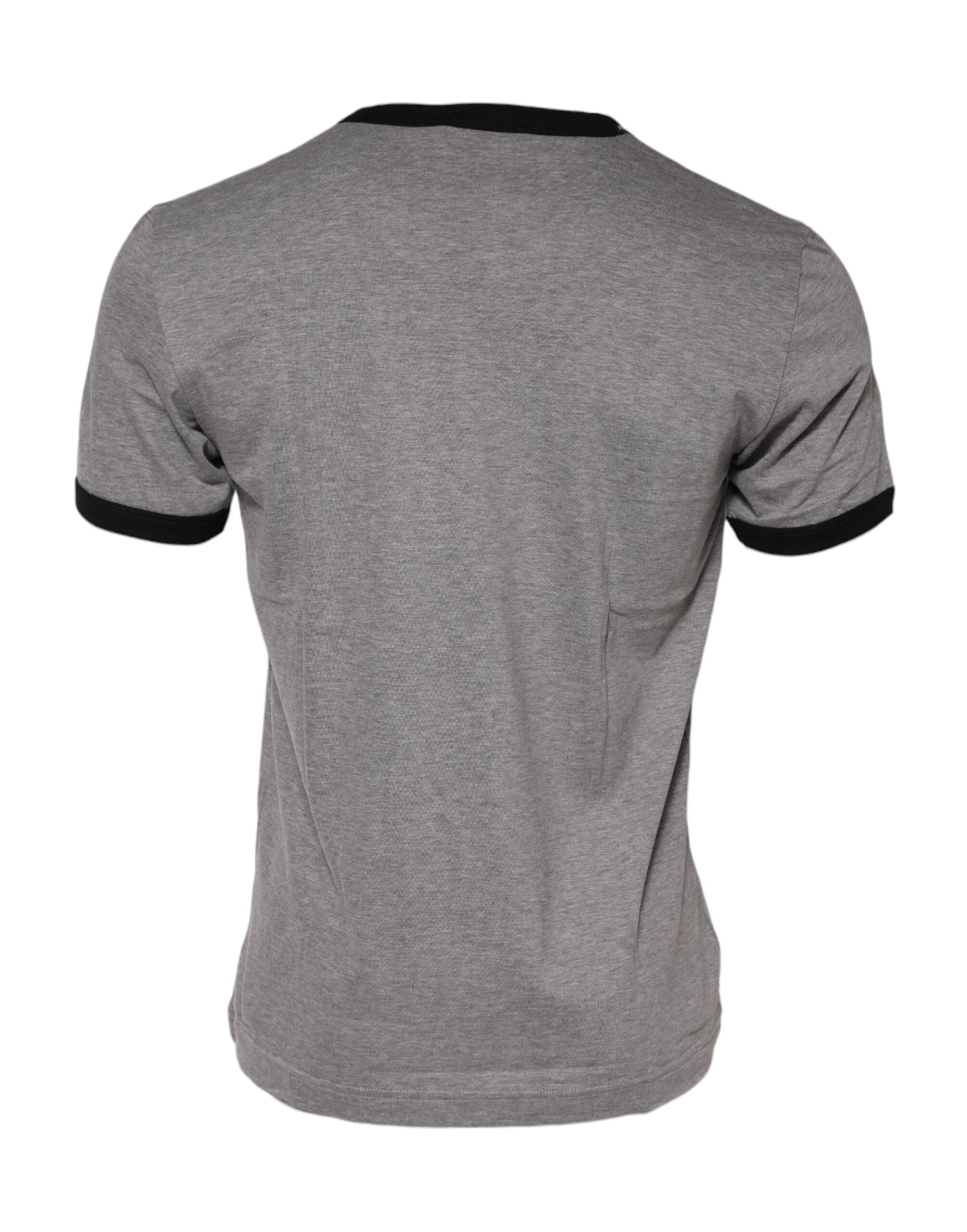 Dolce & Gabbana Gray Sacred Heart Cotton Crew Neck Men's T-shirt