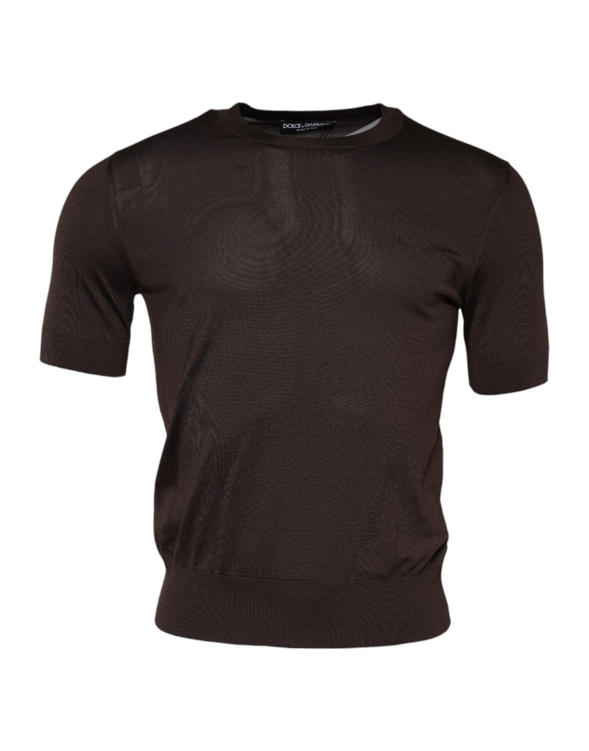 Dolce & Gabbana Brown Silk Crew Neck Short Sleeves Men's T-shirt (Pre-Owned)