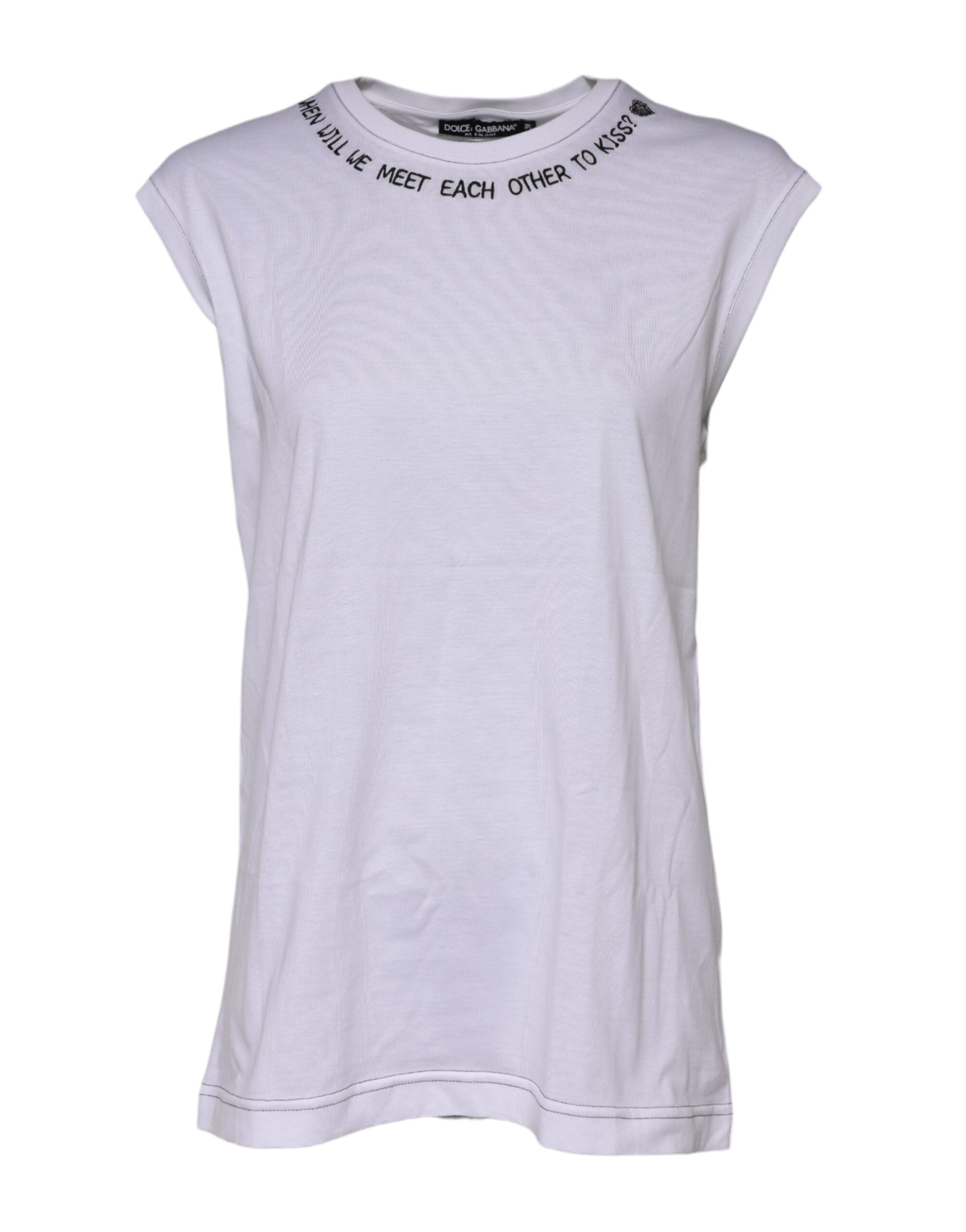 Dolce & Gabbana White Cotton Sleeveless Printed Tank Women's T-shirt