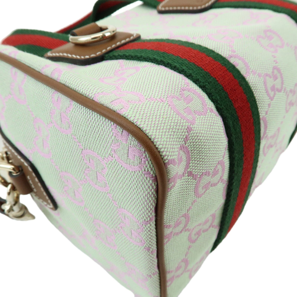 Gucci Web Boston Gg Canvas Green Canvas Handbag (Pre-Owned)