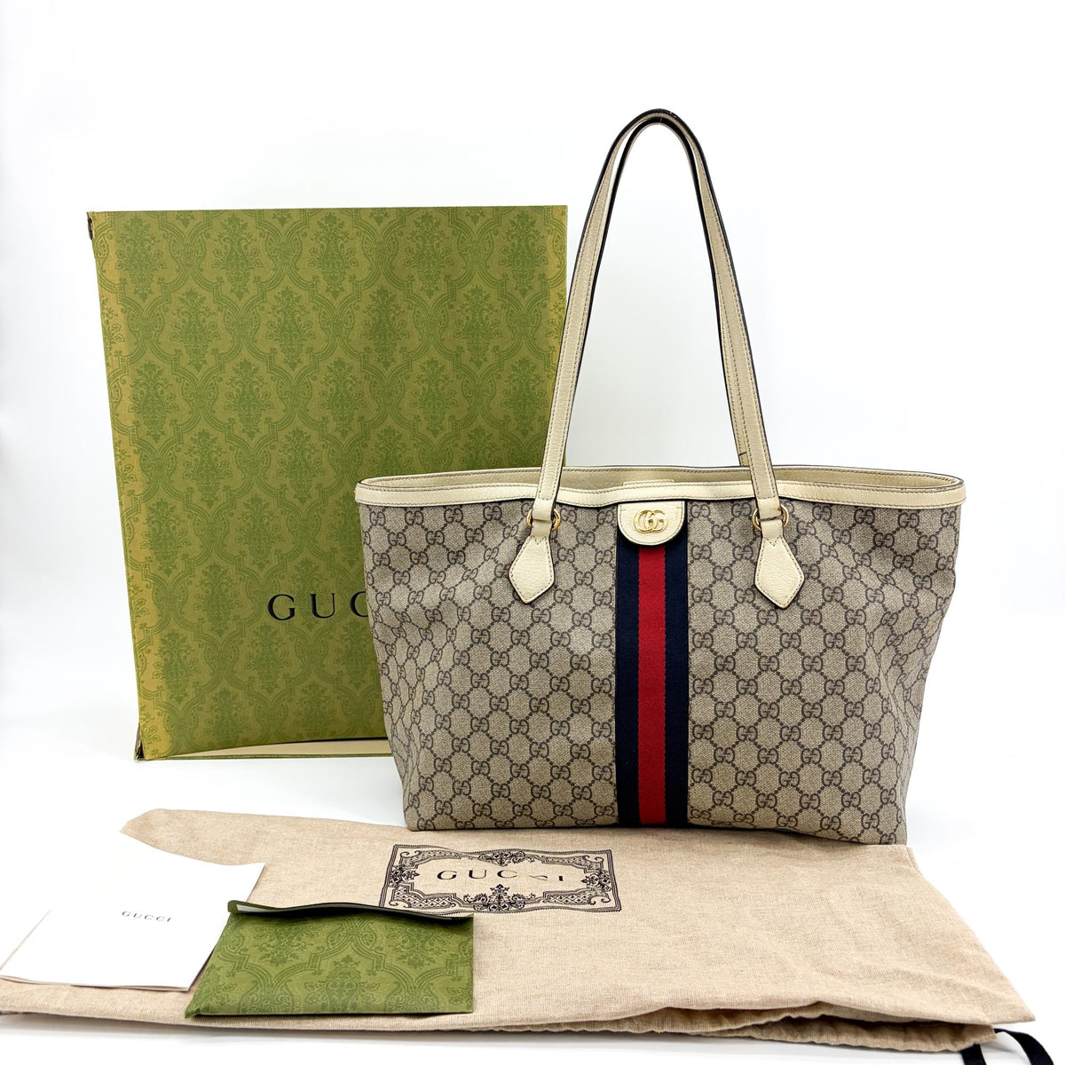 Gucci Ophidia Shopping Gg Coated Canvas Beige Canvas Tote Bag Bag (Pre-Owned)