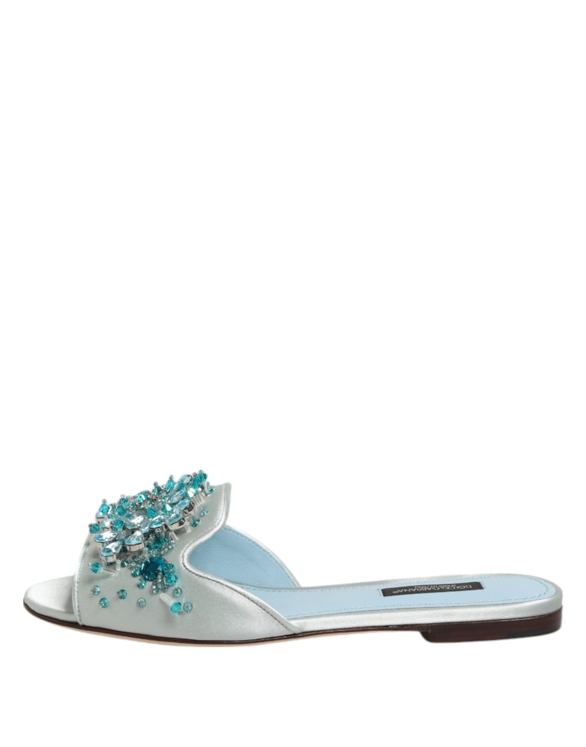 Dolce & Gabbana Silver Blue Leather Bead Embellish Slide Women's Shoes