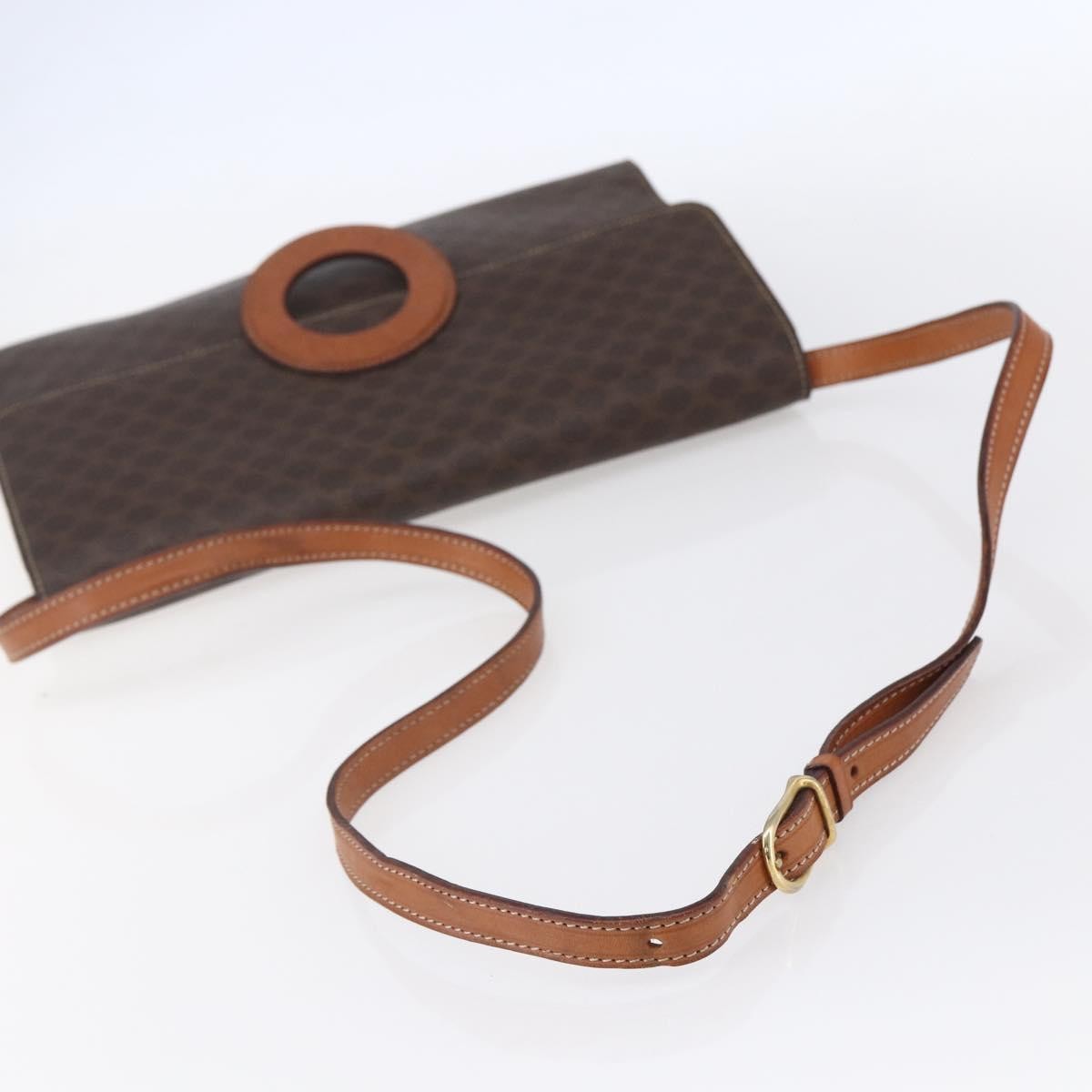 Celine Vintage Macadam Circle Logo Canvas And Leather Brown Canvas Shoulder Bag Bag (Pre-Owned)
