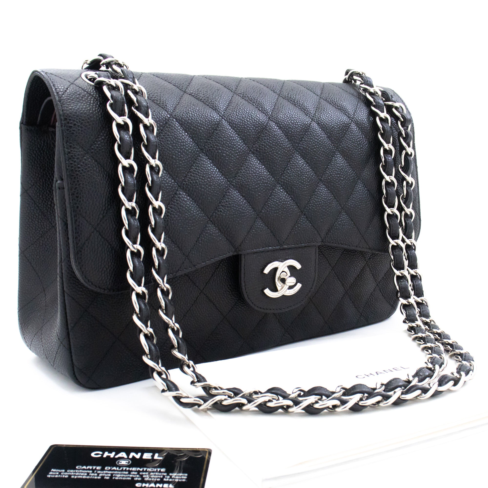 Chanel Double Flap Black Leather Shoulder Bag (Pre-Owned)