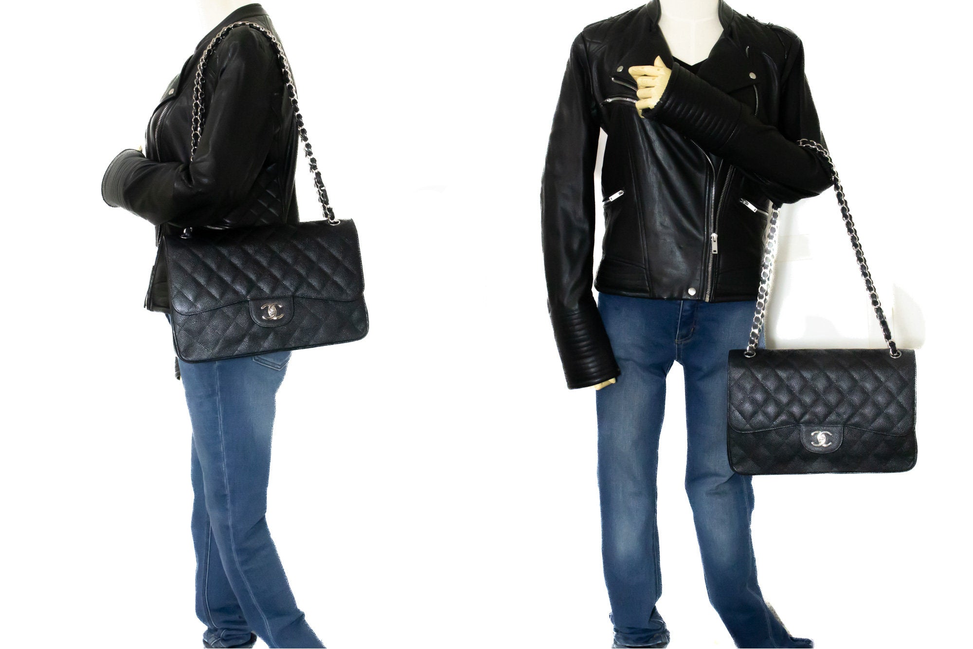 Chanel Double Flap Black Leather Shoulder Bag (Pre-Owned)