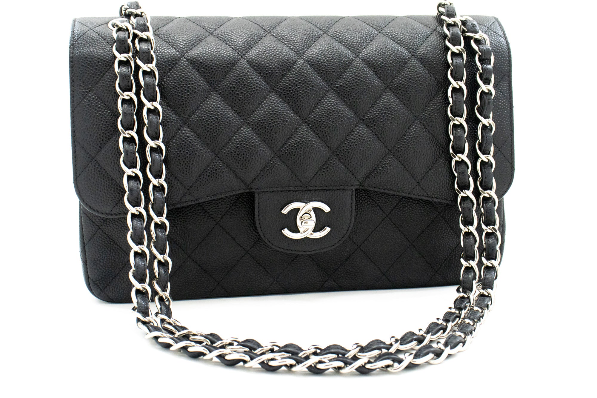 Chanel Double Flap Black Leather Shoulder Bag (Pre-Owned)