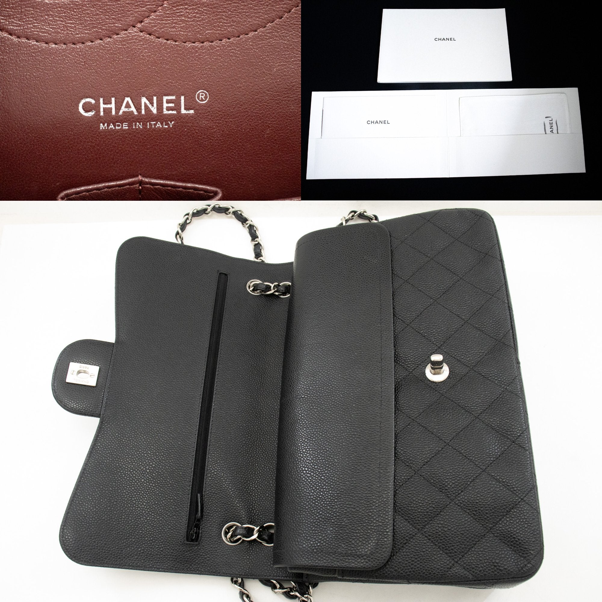 Chanel Double Flap Black Leather Shoulder Bag (Pre-Owned)