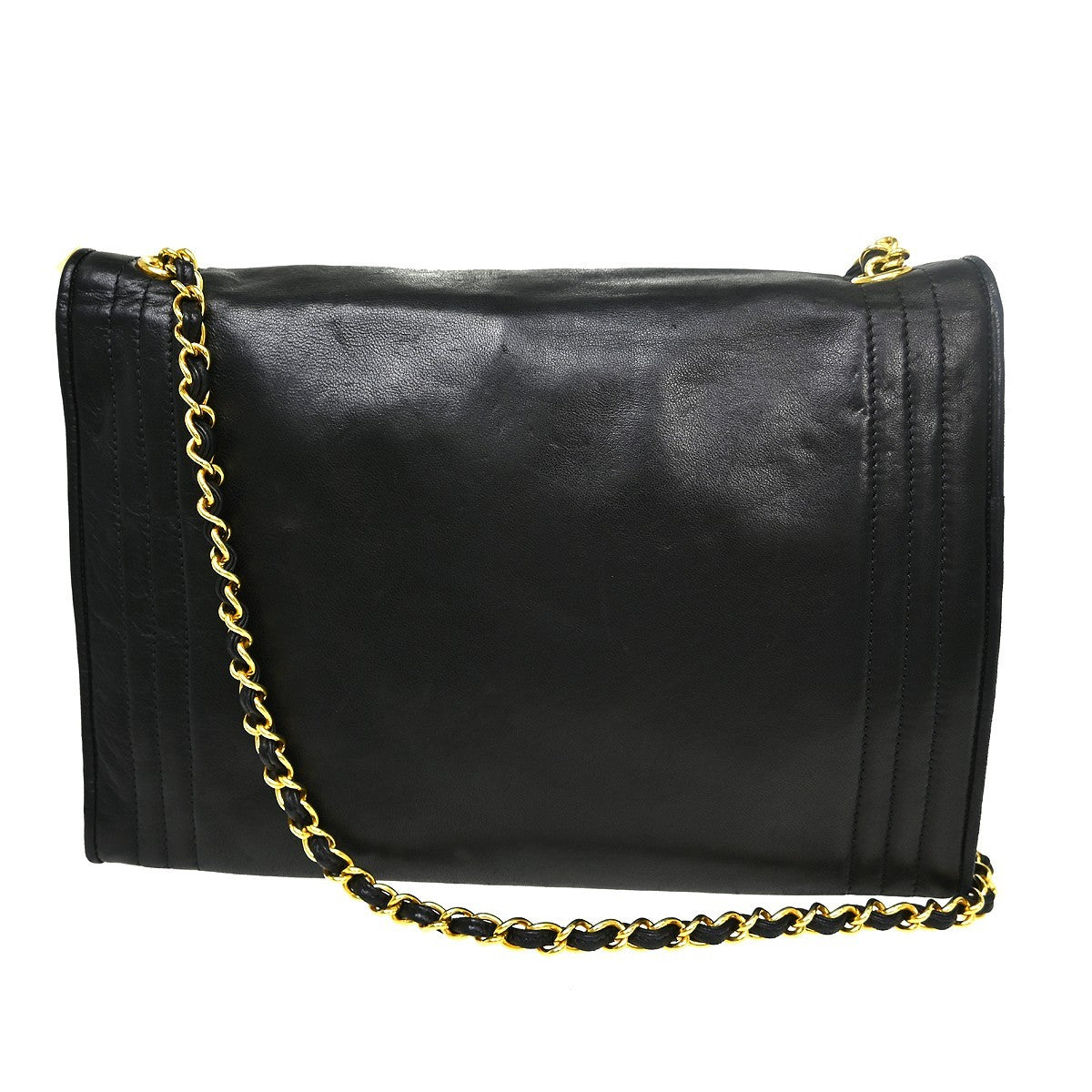 Chanel Vintage Cc Envelope Chain Flap Lambskin Black Leather Shoulder Bag Bag (Pre-Owned)