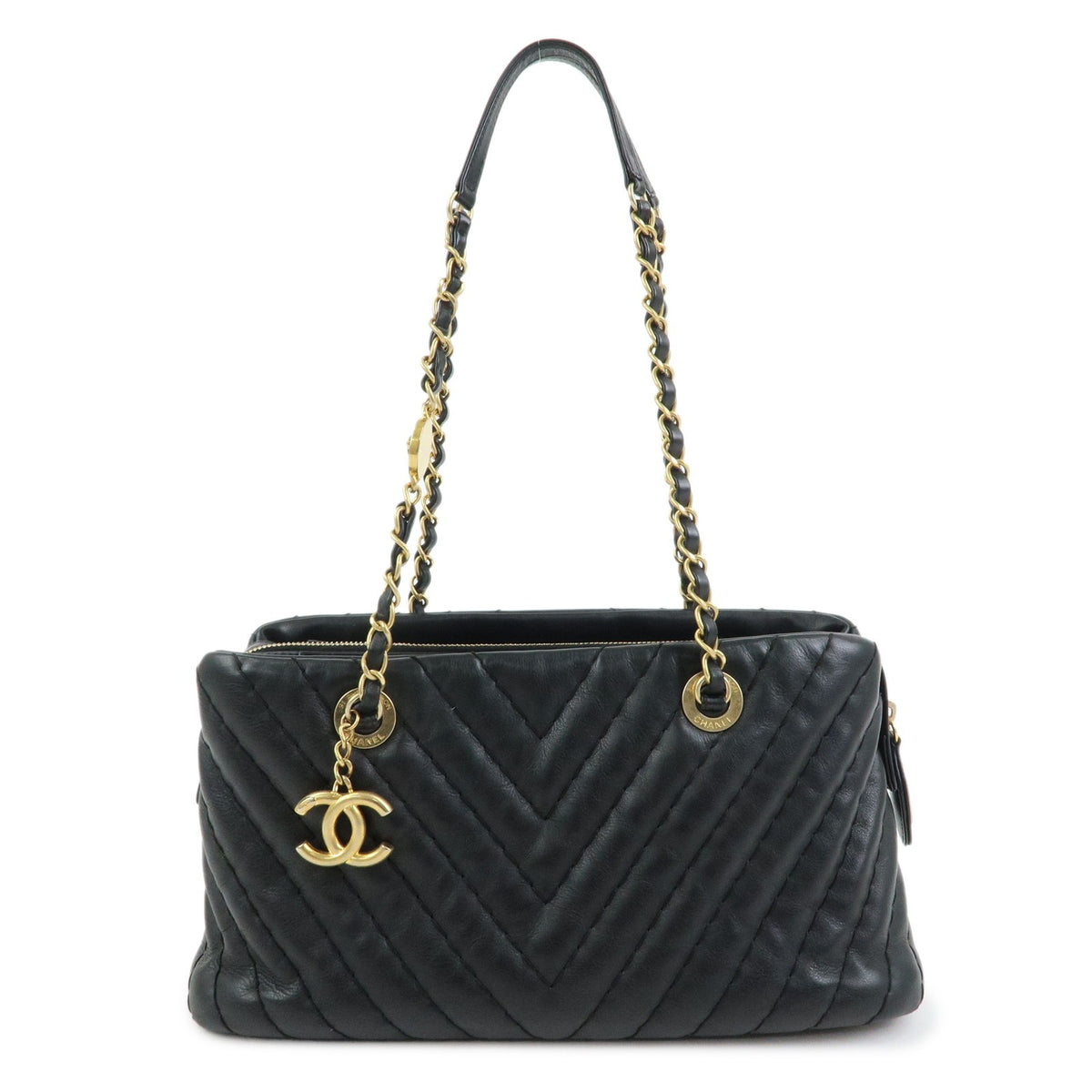 Chanel V Stitch Leather Black Calfskin Handbag (Pre-Owned)