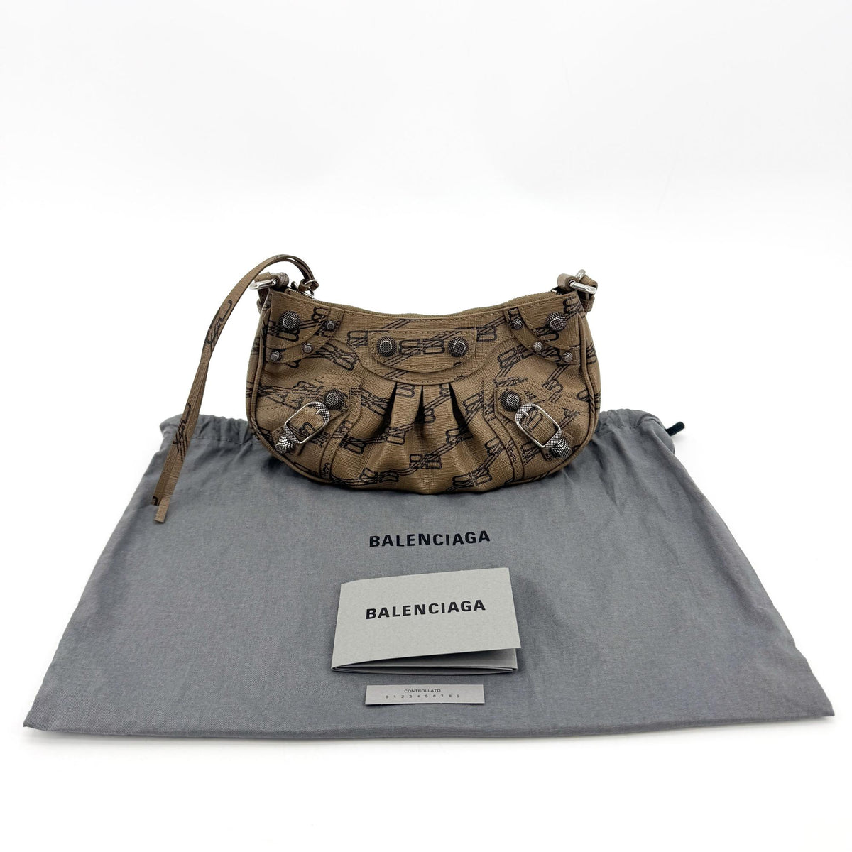 Balenciaga Le Cagole Giant Studs Bb Monogram Coated Canvas Brown Calfskin Shoulder Bag Bag (Pre-Owned)