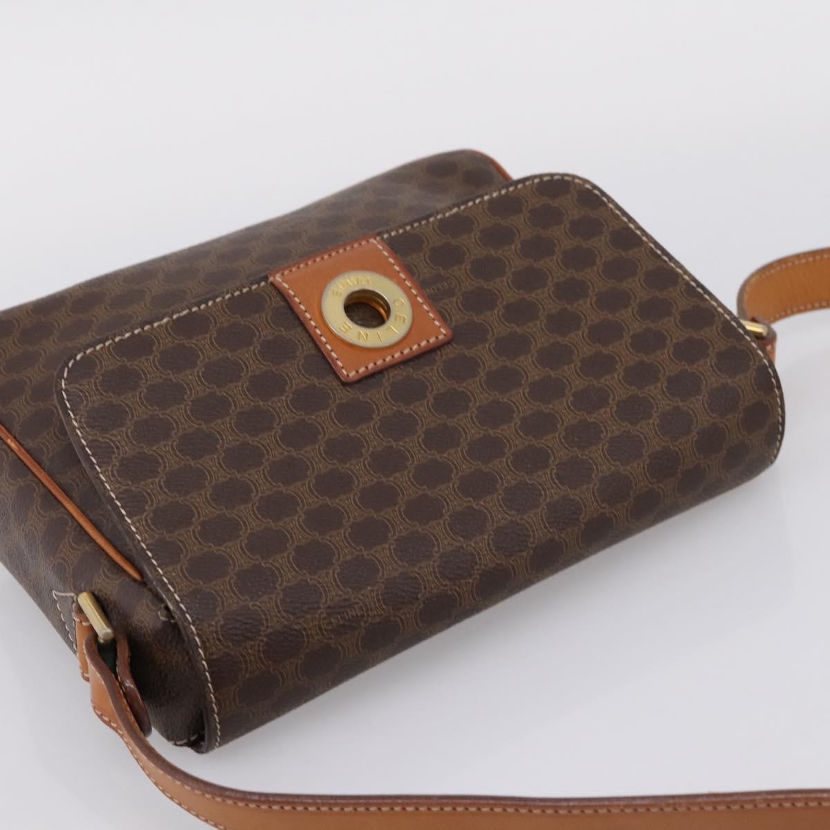 Celine Vintage Macadam Circle Logo Canvas And Leather Brown Canvas Shoulder Bag Bag (Pre-Owned)