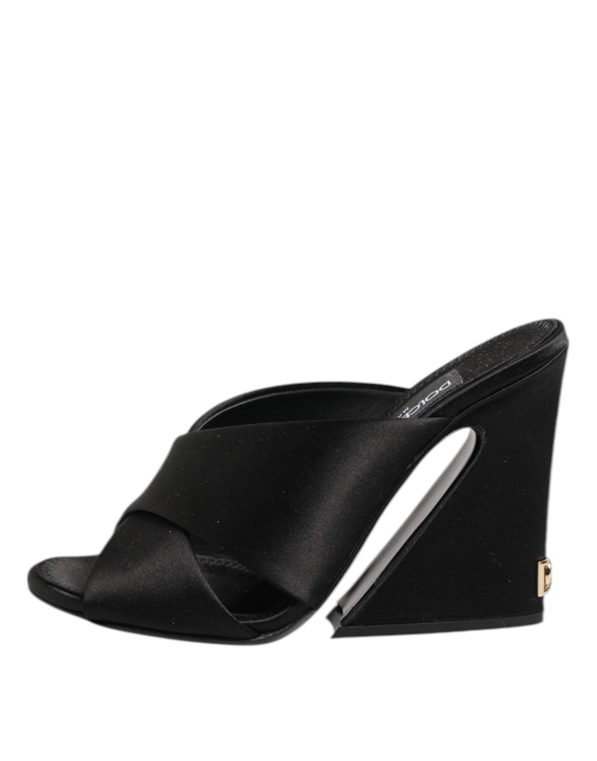 Dolce & Gabbana Black Logo KEIRA Satin Slides Sandals Women's Shoes