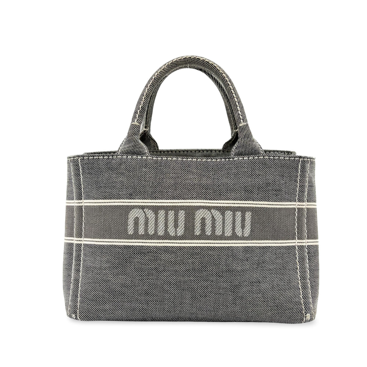 Miu Miu My Logo Leather Black Denim_Jeans Crossbody Bag Bag (Pre-Owned)