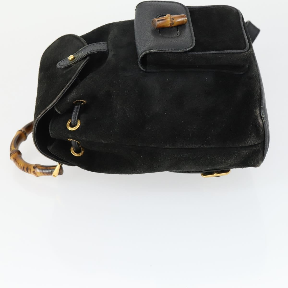 Gucci Gucci Bamboo Daim Black Suede Backpack Bag (Pre-Owned)